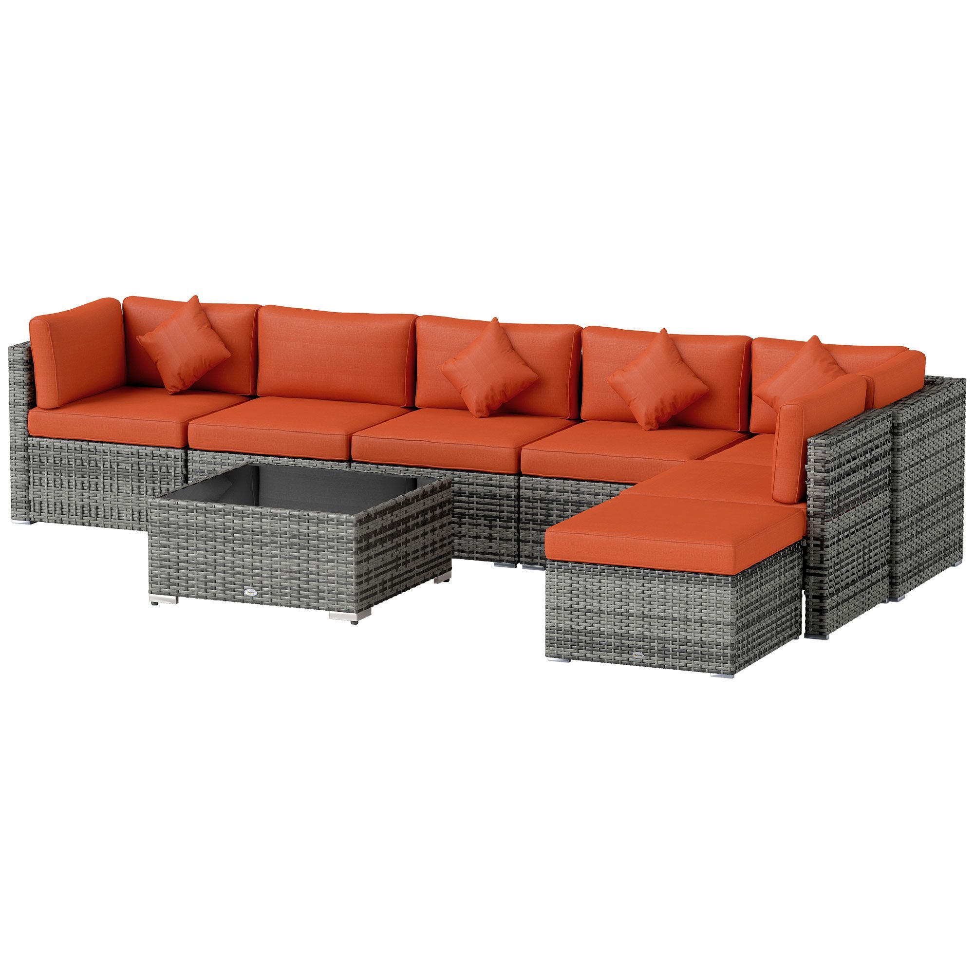 Outsunny Eight-piece Rattan Sofa Set - Orange/grey