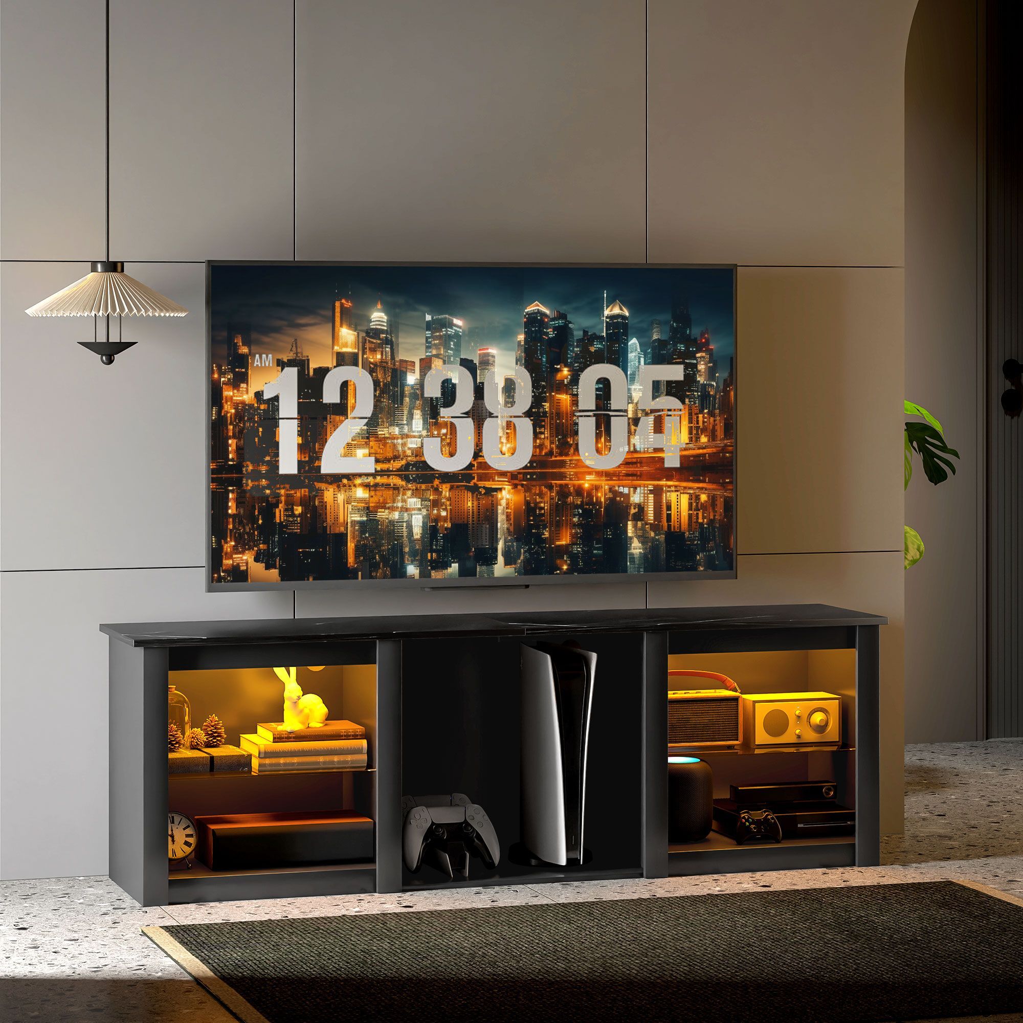 Homcom 65" Tv Stand, With Led Lights And Storage - Black
