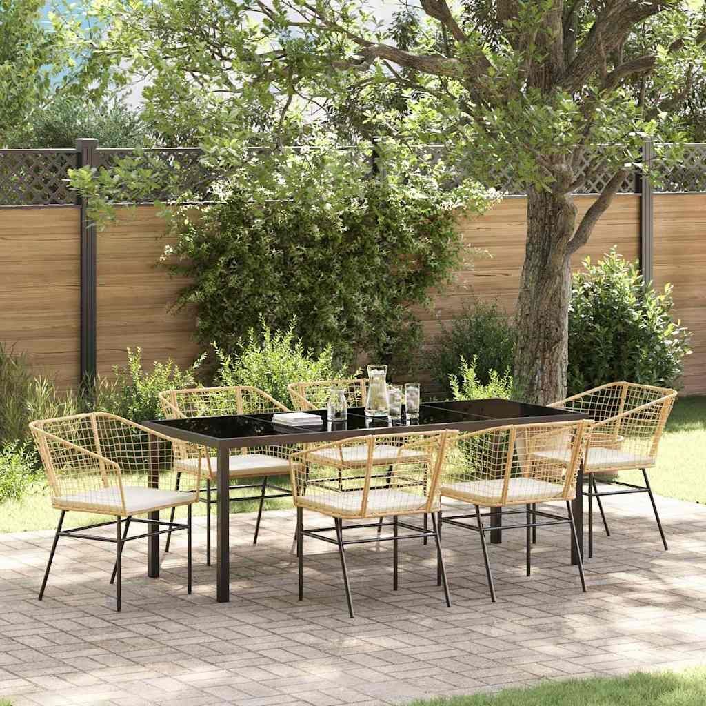 Vidaxl 7 Piece Garden Dining Set With Cushions Brown Poly Rattan