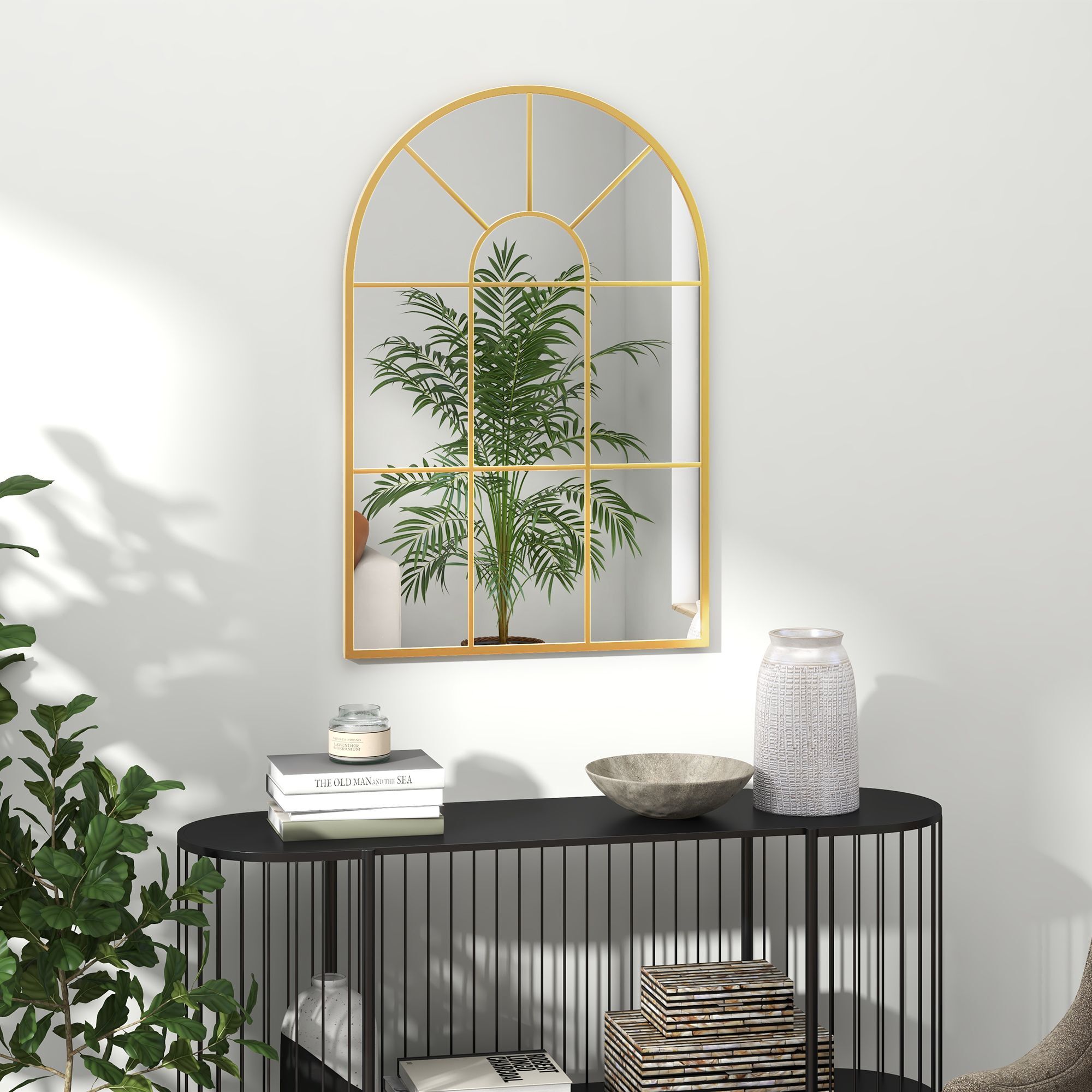 Homcom Modern Arched Wall Mirror, 91 X 60 Cm Window Mirrors For Living Room, Bedroom, Gold Tone
