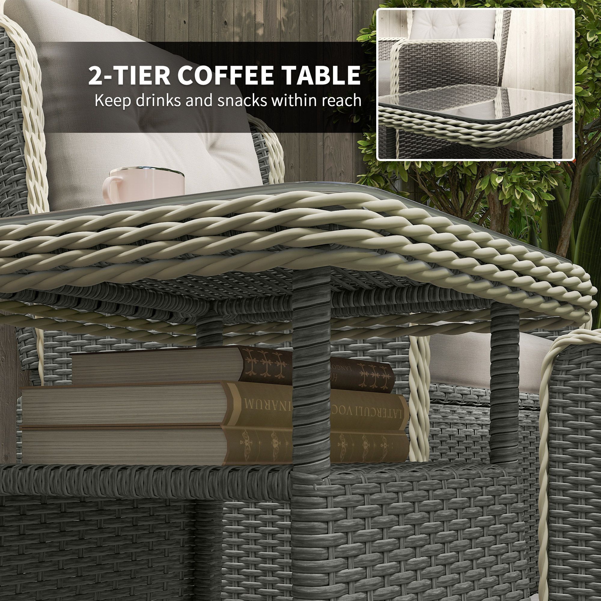 Outsunny Five-piece Reclining Rattan Chair Set - Light Grey