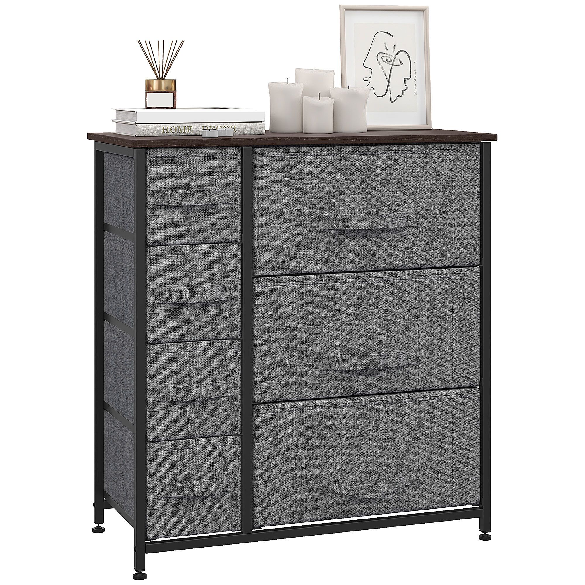 Homcom Chest Of Drawers With 7 Drawers, Fabric Drawers With Large Storage Space, Drawers Dresser With Metal Frame, Adjustable Feet For Bedroom Living Room, Dark Grey