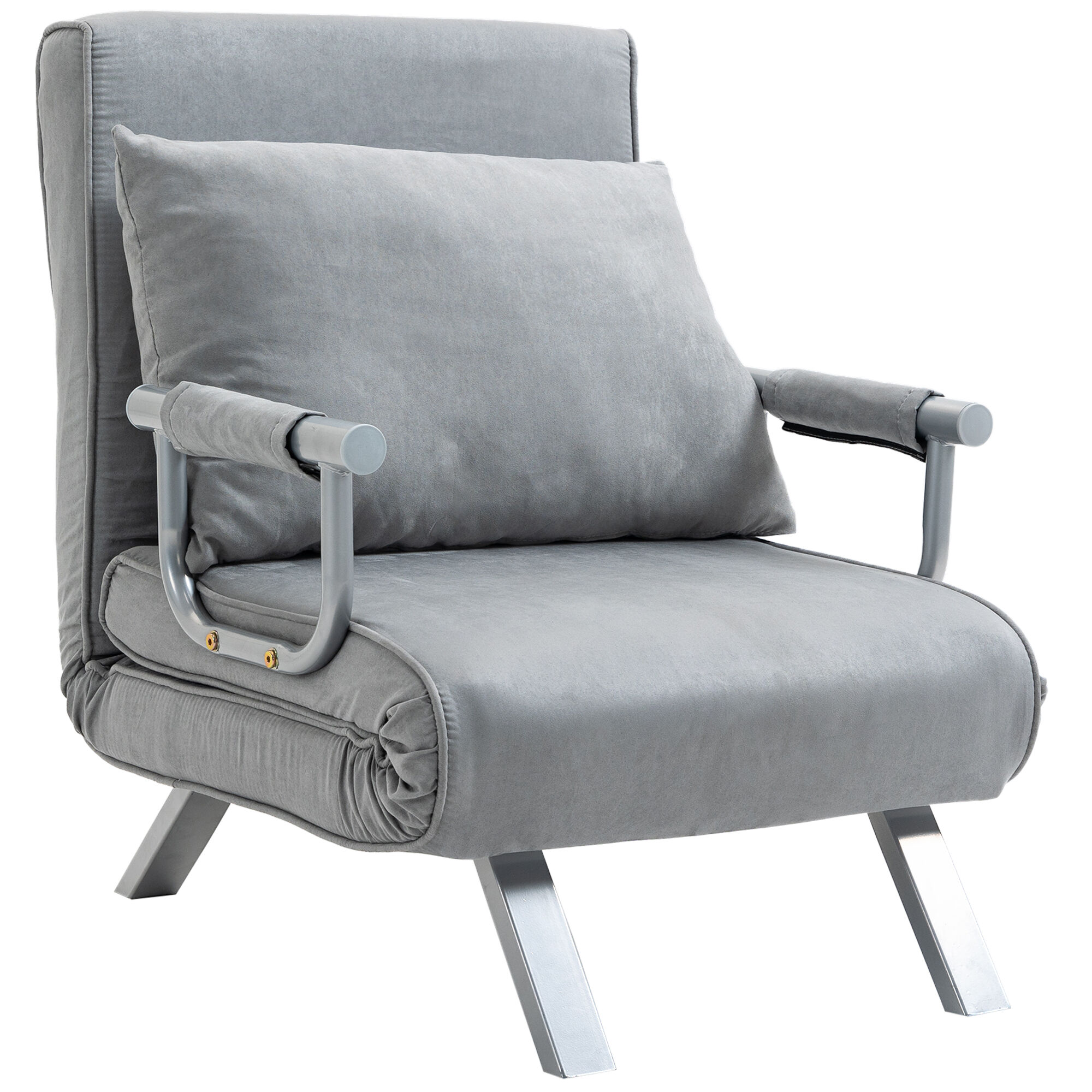 Homcom 2-in-1 Design Single Sofa Bed Sleeper, Foldable Armchair Bed Lounge Couch W/ Pillow, Light Grey