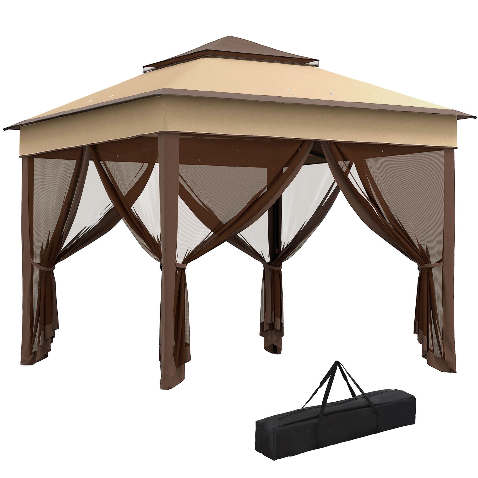 Outsunny 3 X 3(m) Pop Up Gazebo, Height Adjustable Instant Event Shelter With Netting And Carrying Bag, Beige