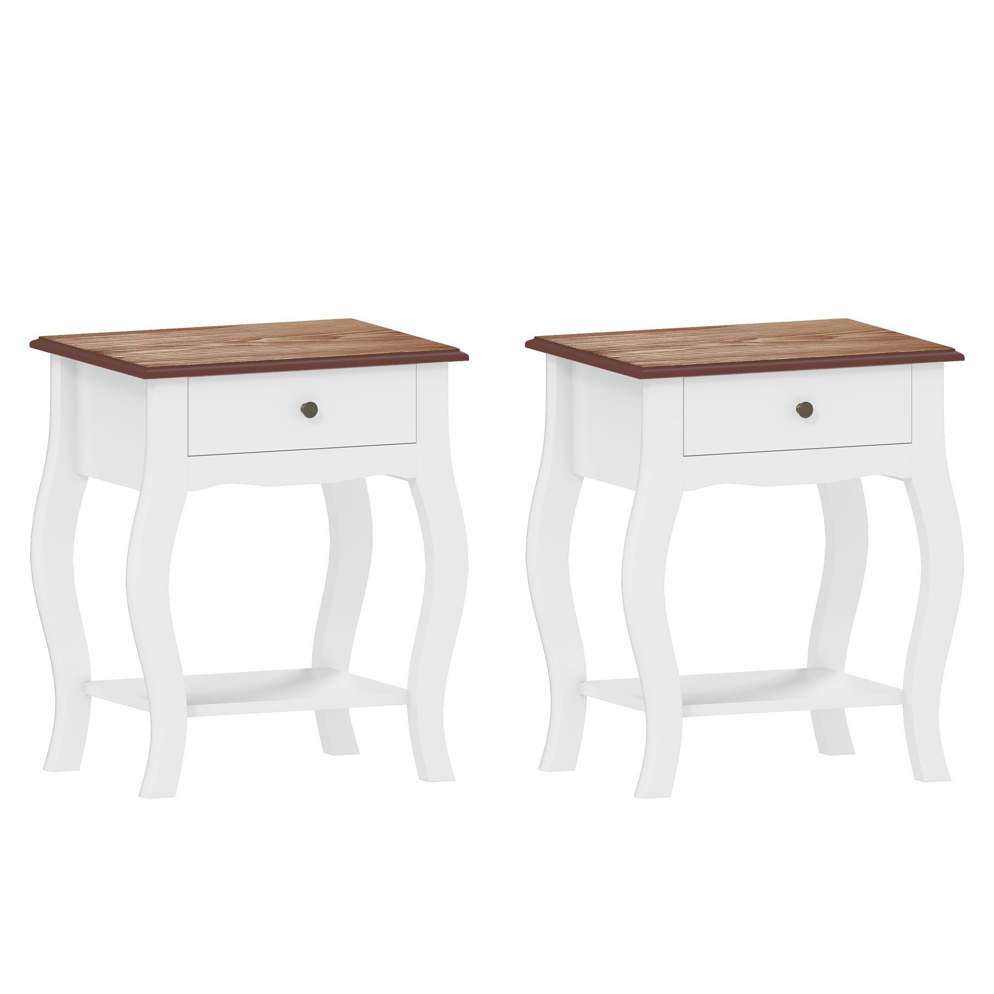 Homcom 2pcs Bedside Tables With Drawer, French Style Bedside Cabinets With Open Shelf For Bedroom, Living Room, White