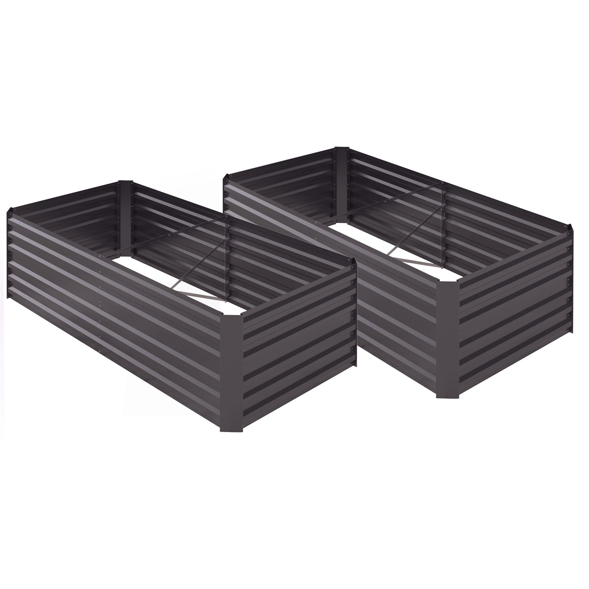 Outsunny Set Of 2 Raised Beds, Galvanised Steel Outdoor Planters With Multi-reinforced Rods For Vegetables, Plants, Flowers And Herbs, 180 X 90 X 59 Cm, Dark Grey