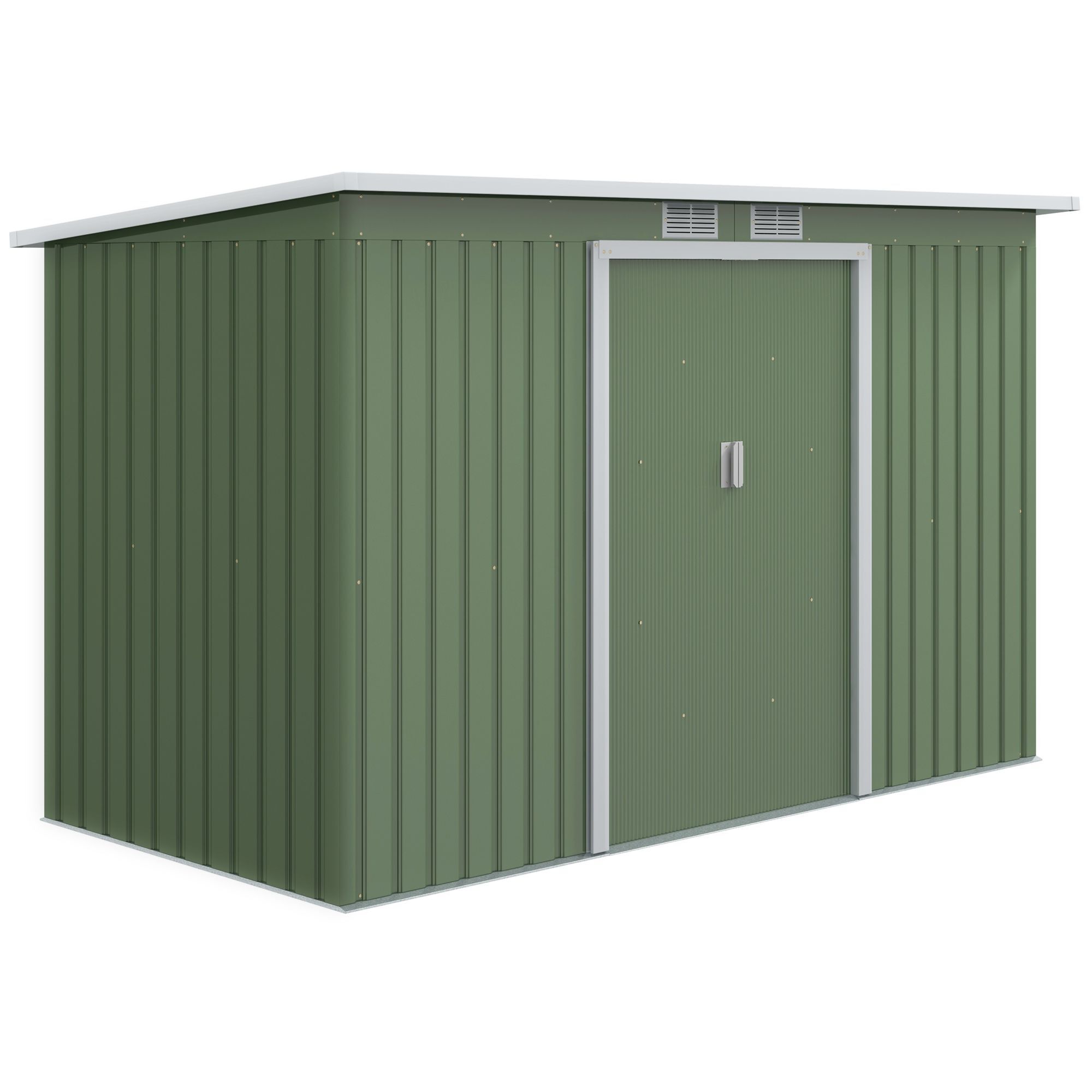 Outsunny 9 X 4 Ft Pent Roof Metal Garden Storage Shed Corrugated Steel Tool Box With Foundation Ventilation & Doors, Light Green