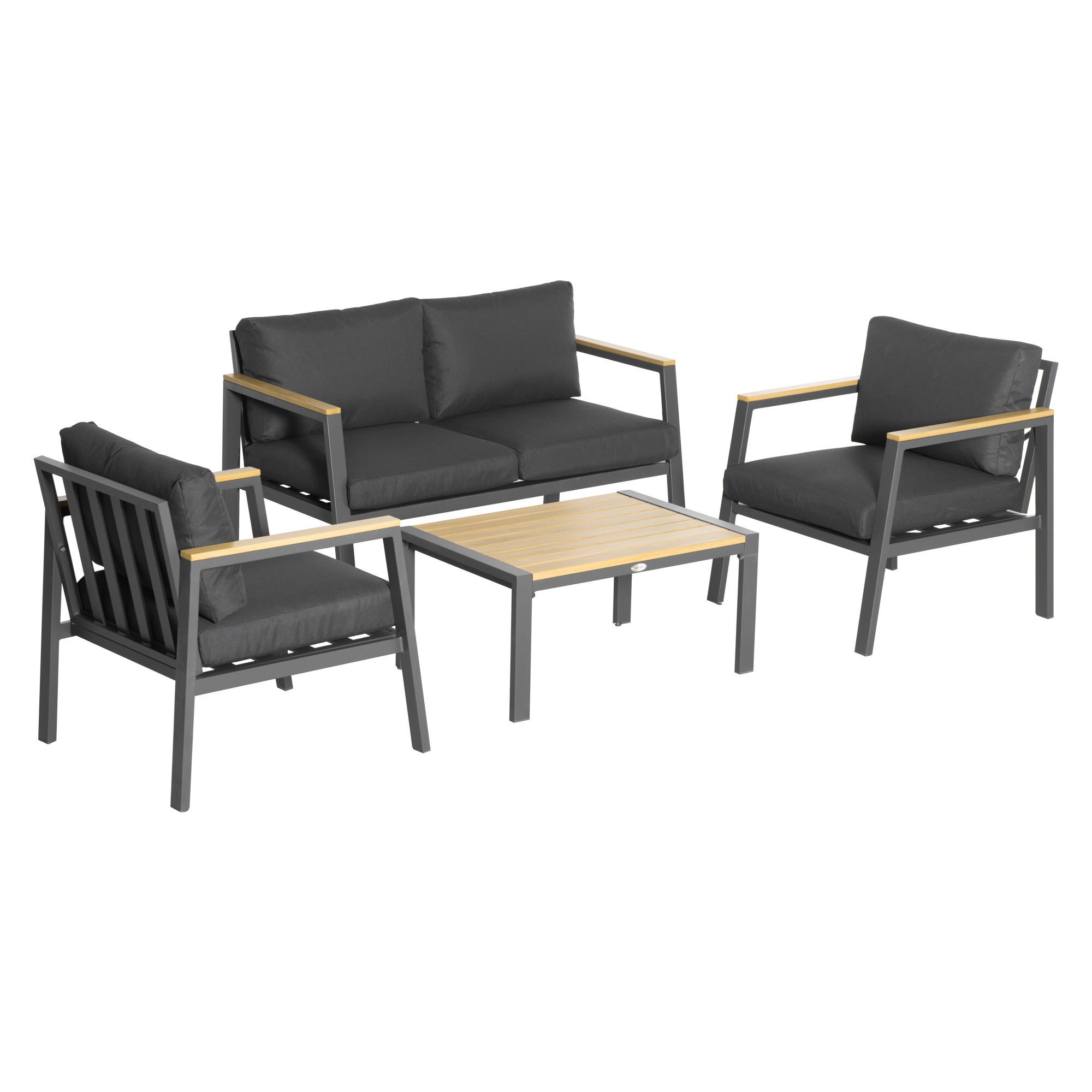 Outsunny 4 Piece Garden Sofa Set With Padded Cushions, 4-seater Aluminium Outdoor Conversation Furniture Set With Coffee Table, Grey