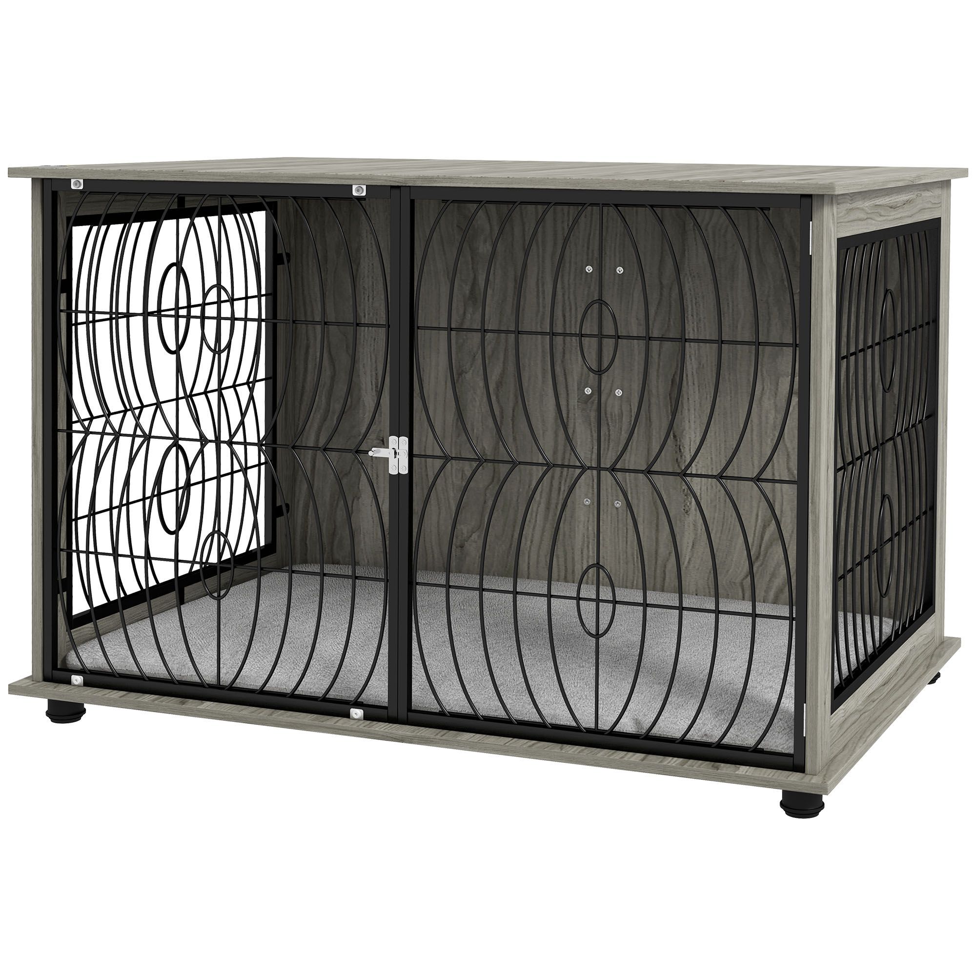 Pawhut 44.5" Indoor Dog Crate Furniture End Table W/ Plush Washable Cushion, Lockable Door, For Extra Large Size Dogs