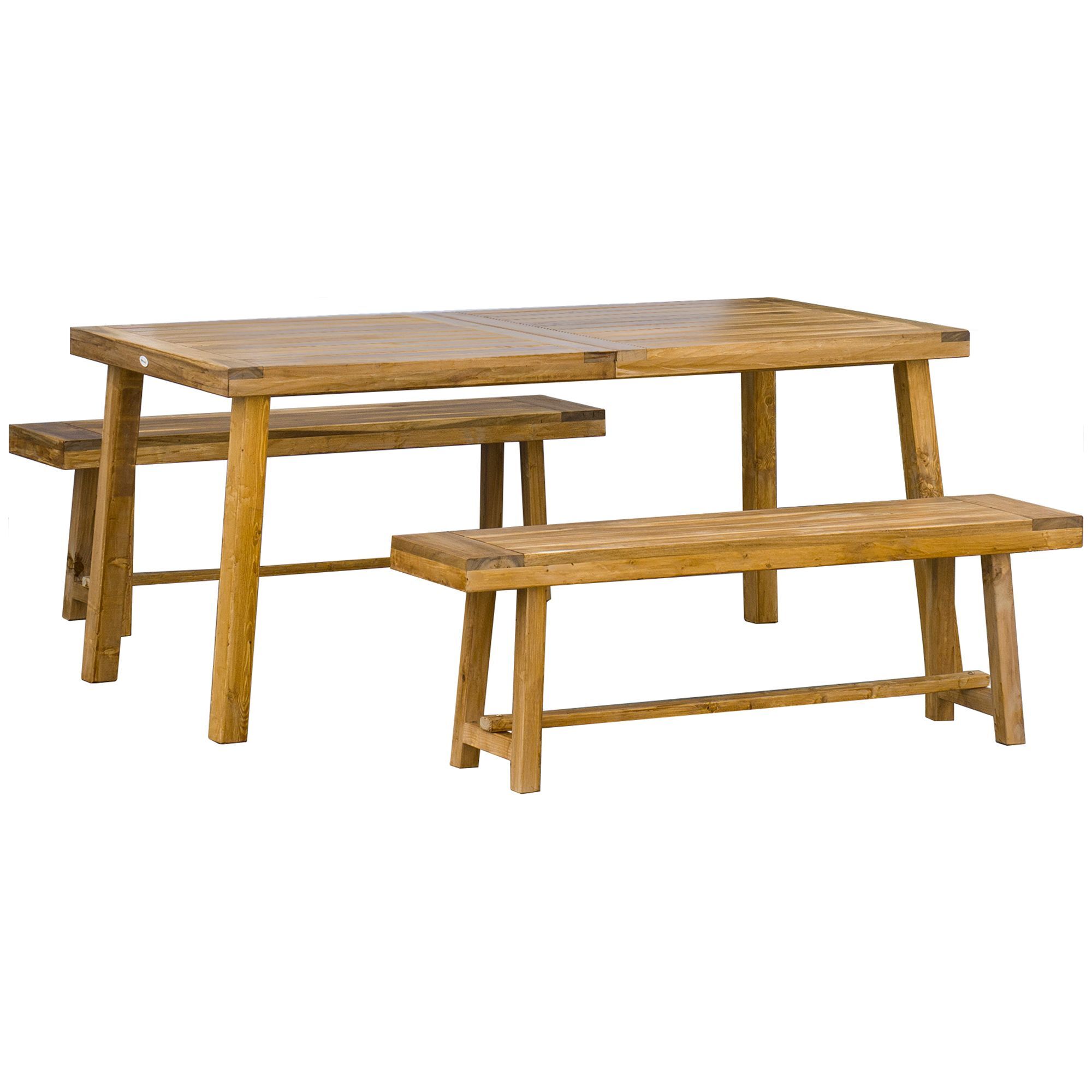 Outsunny 3 Pieces Garden Dining Set, Outdoor 4 Seater Acacia Wood Table And Loveseats, Natural Wood Finish