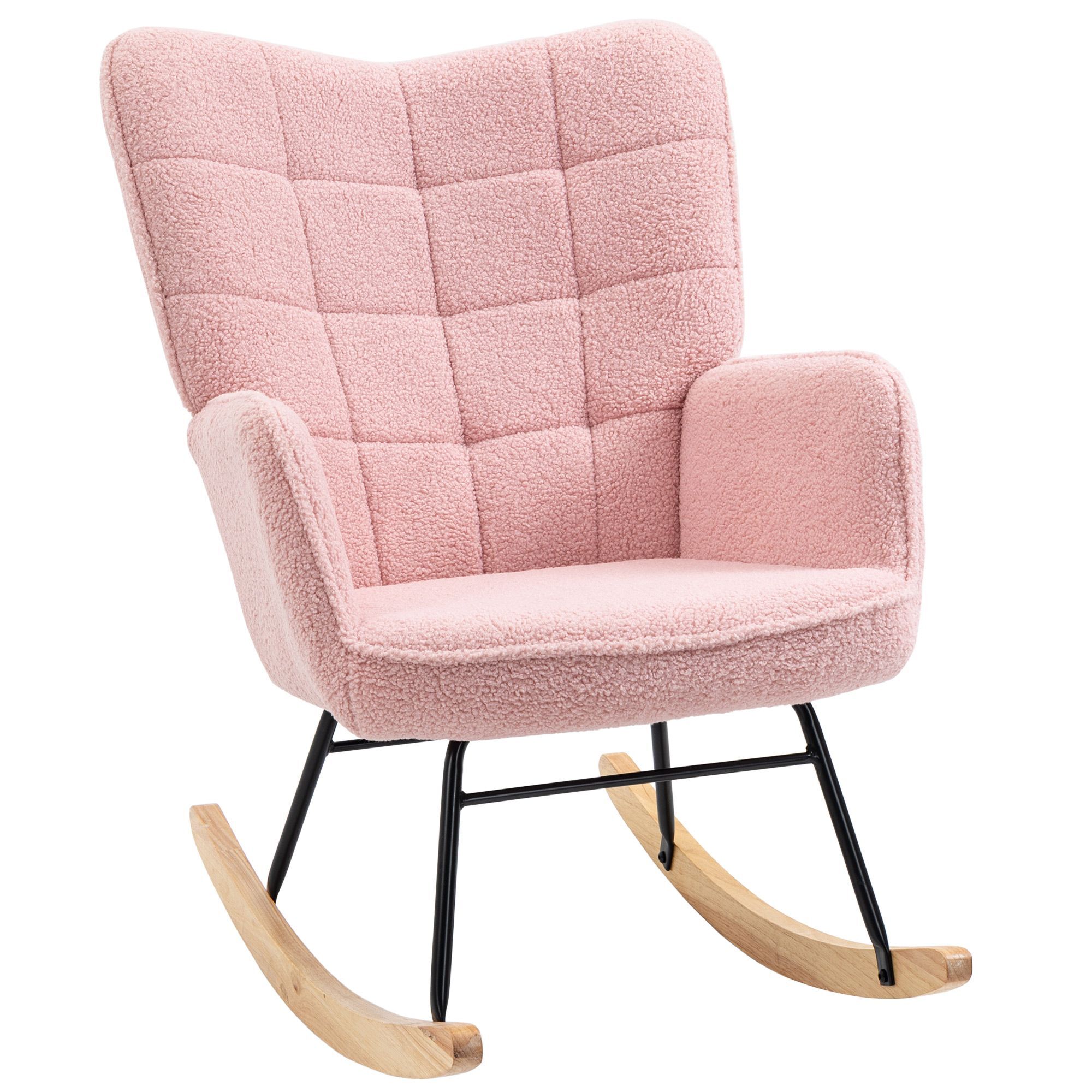 Homcom Soft Fleecey Rocking Wingback Chair - Pink