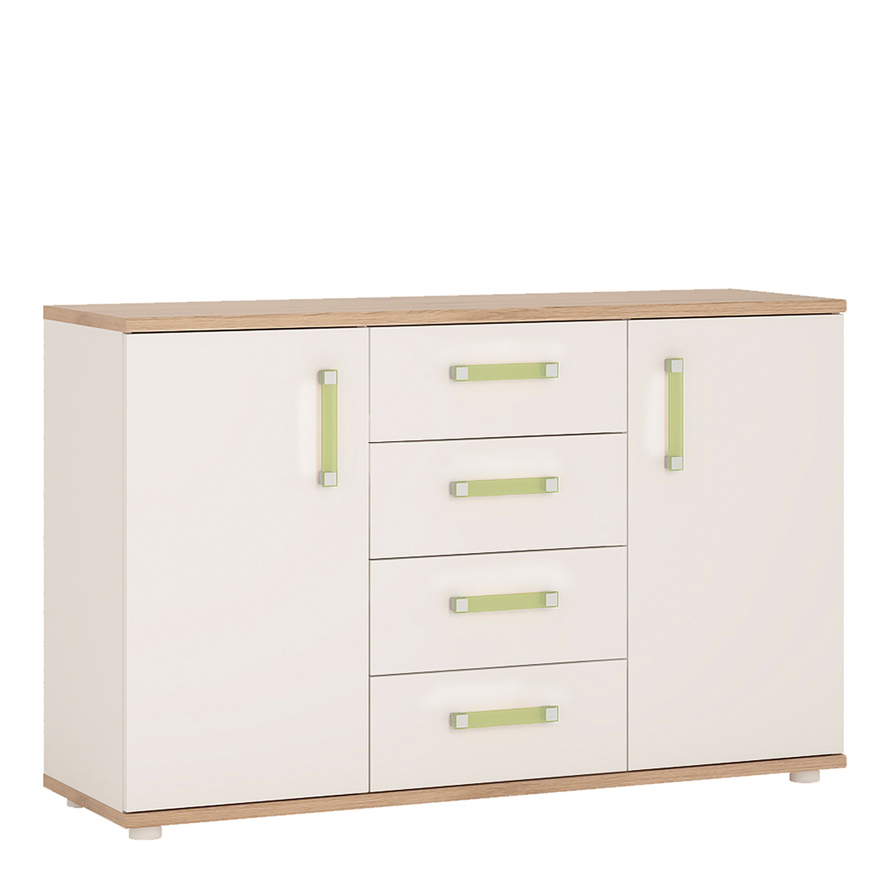 4kids 2 Door 4 Drawer Sideboard In Light Oak And White High Gloss (lemon Handles)