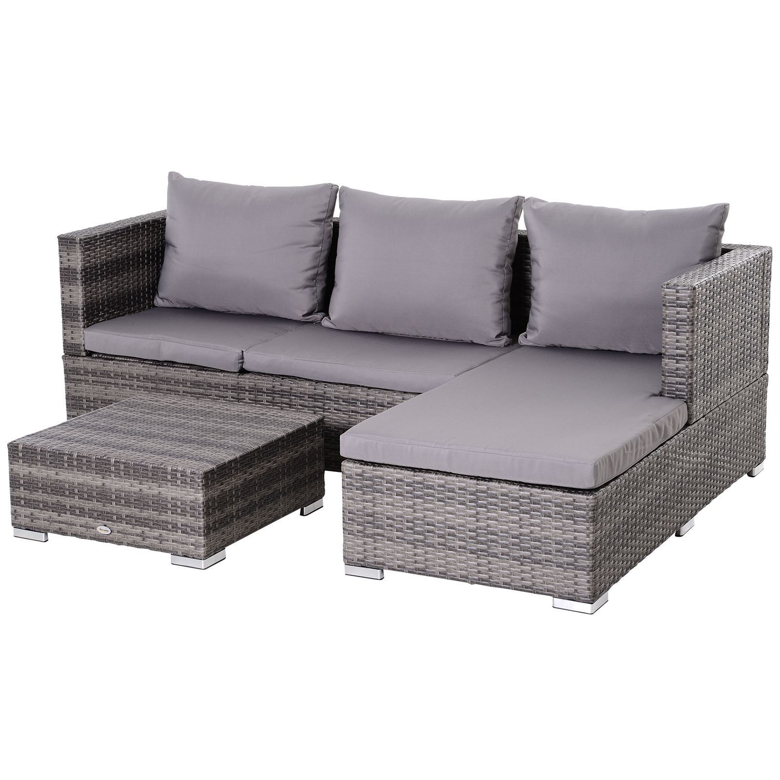 Outsunny 4-seater Outdoor Garden Pe Rattan Furniture Set Grey