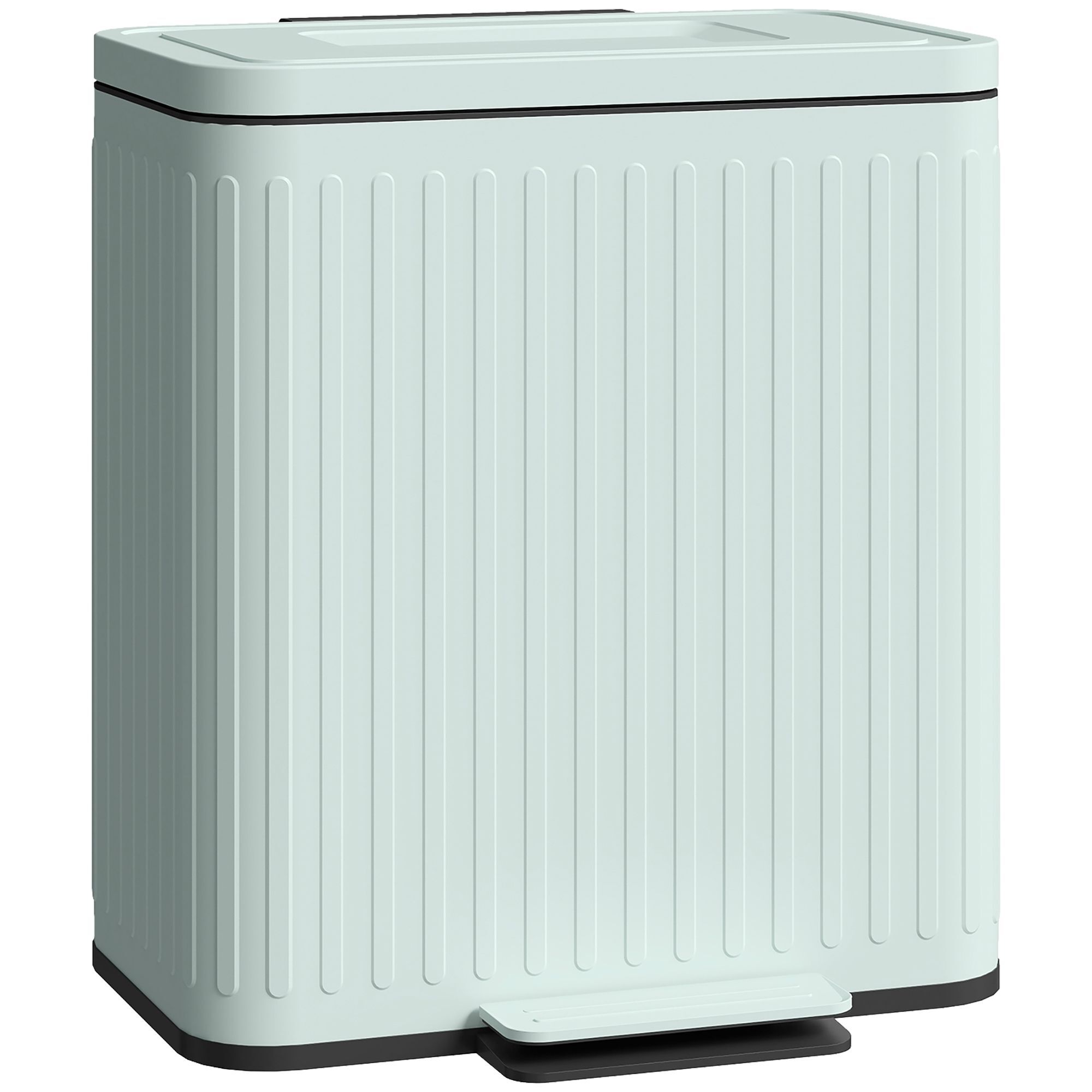 Homcom Dual Kitchen Bin, 2 X 20l Double Bin For Recycling And Waste, Fingerprint-proof Pedal Bin With Soft-close Lid, Removable Inner Buckets, Light Green
