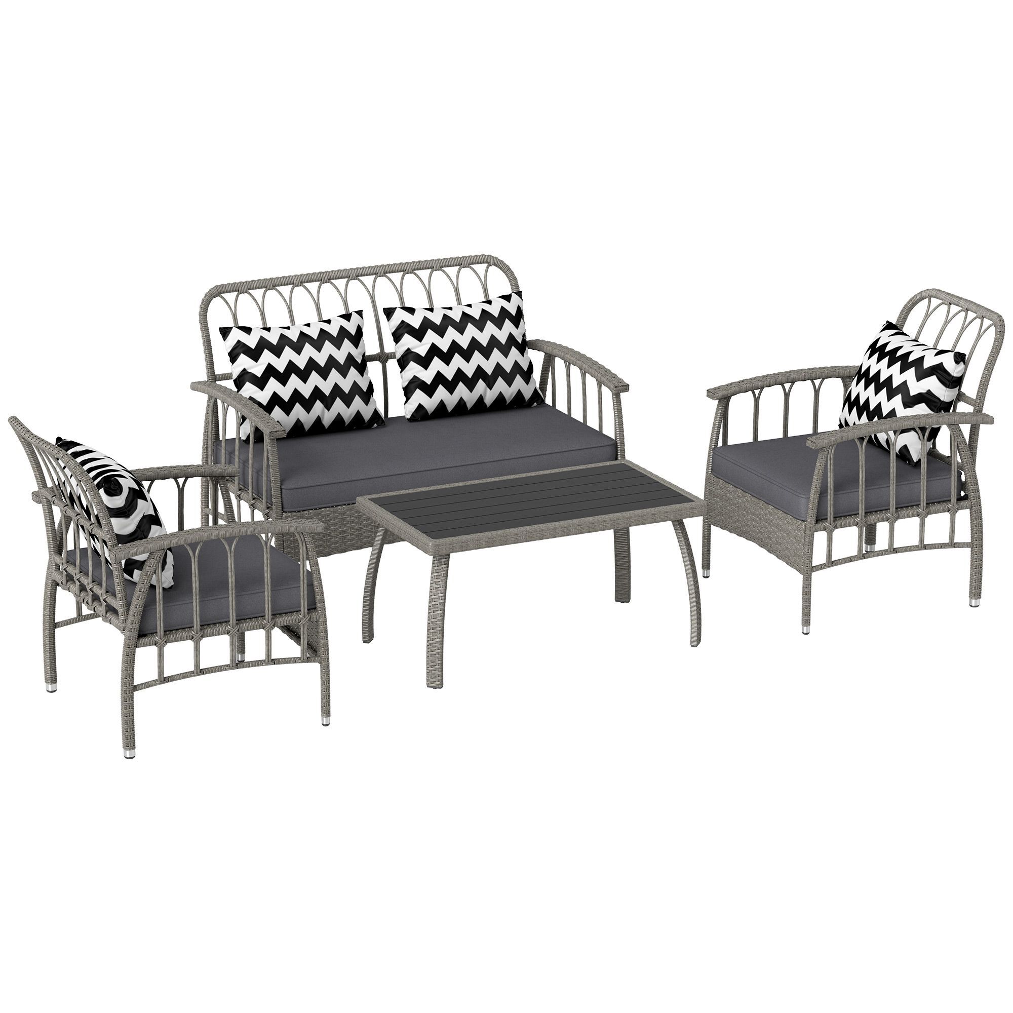 Outsunny Four-piece Rattan Cut-out Sofa Set - Grey