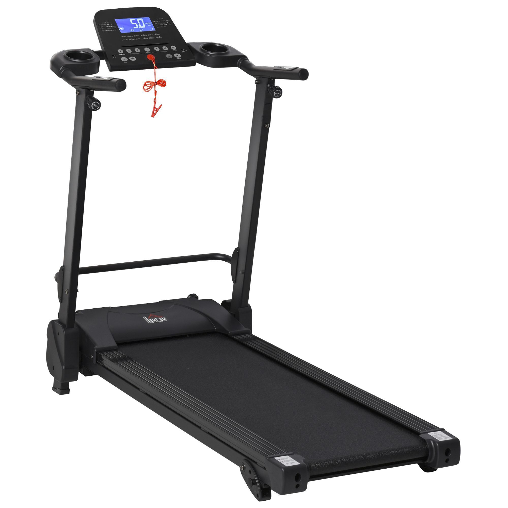 Homcom Treadmill Machine Electric Motorised Folding Running Machine Mp3 & Usb Player 5 Preset Programs W/ Lcd Display, Drink Holders Black