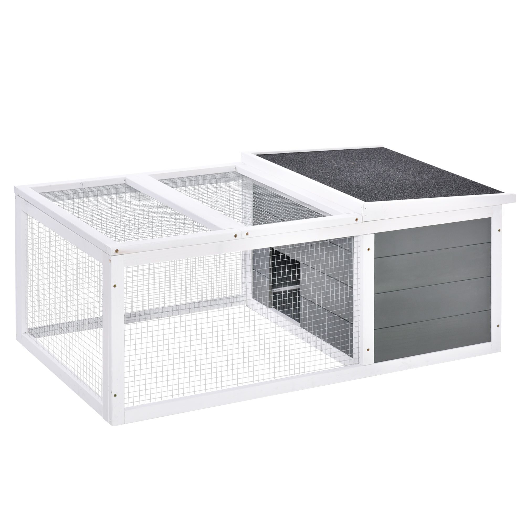 Pawhut Wooden Rabbit Hutch Small Animal Cage Pet Run Cover, With Uv-resistant Asphalt Roof And Water-repellent Paint