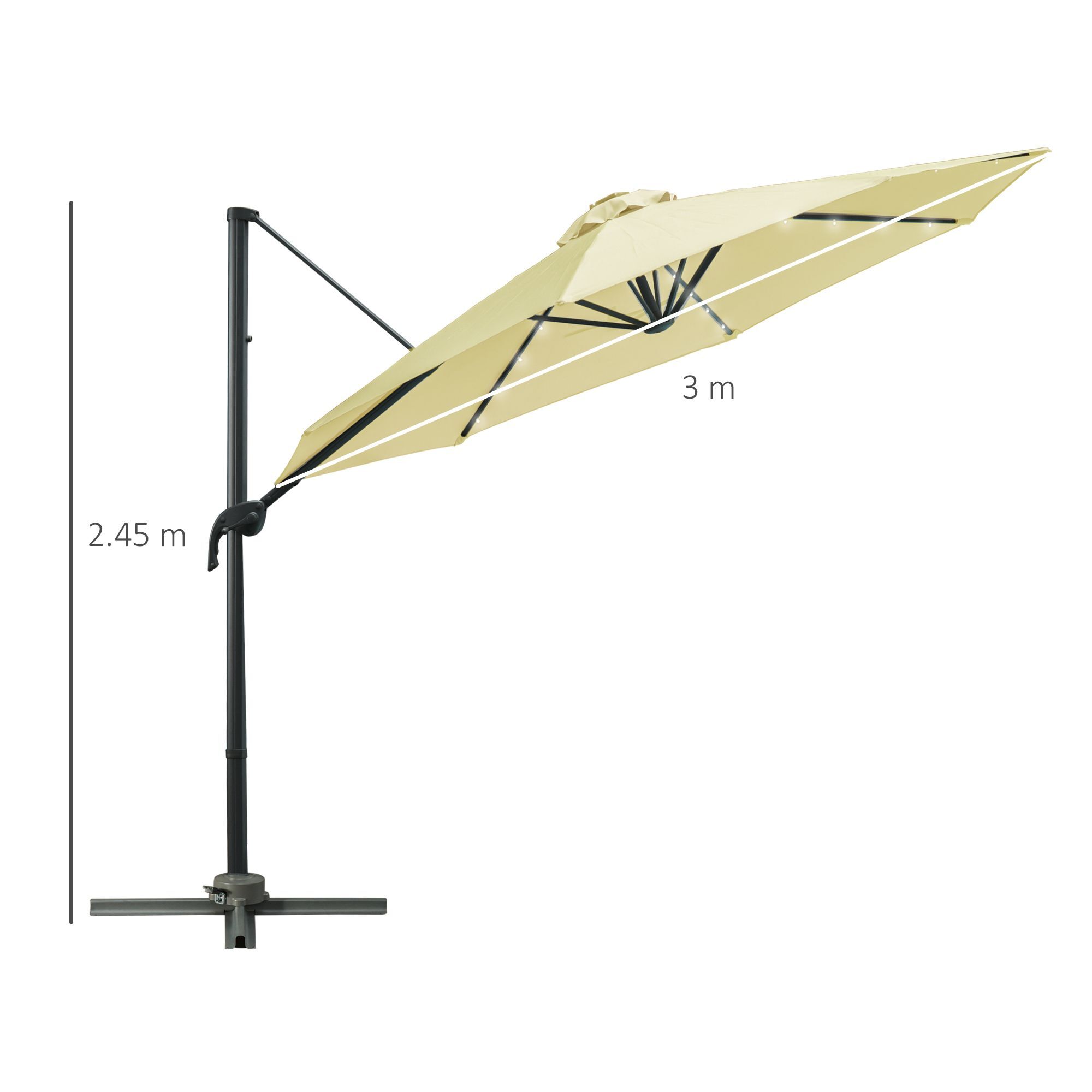 Outsunny 3 Meter Patio Offset Roma Parasol Garden Umbrella Cantilever Hanging Sun Shade Canopy Shelter 360° Rotation With Cross Base, Beige