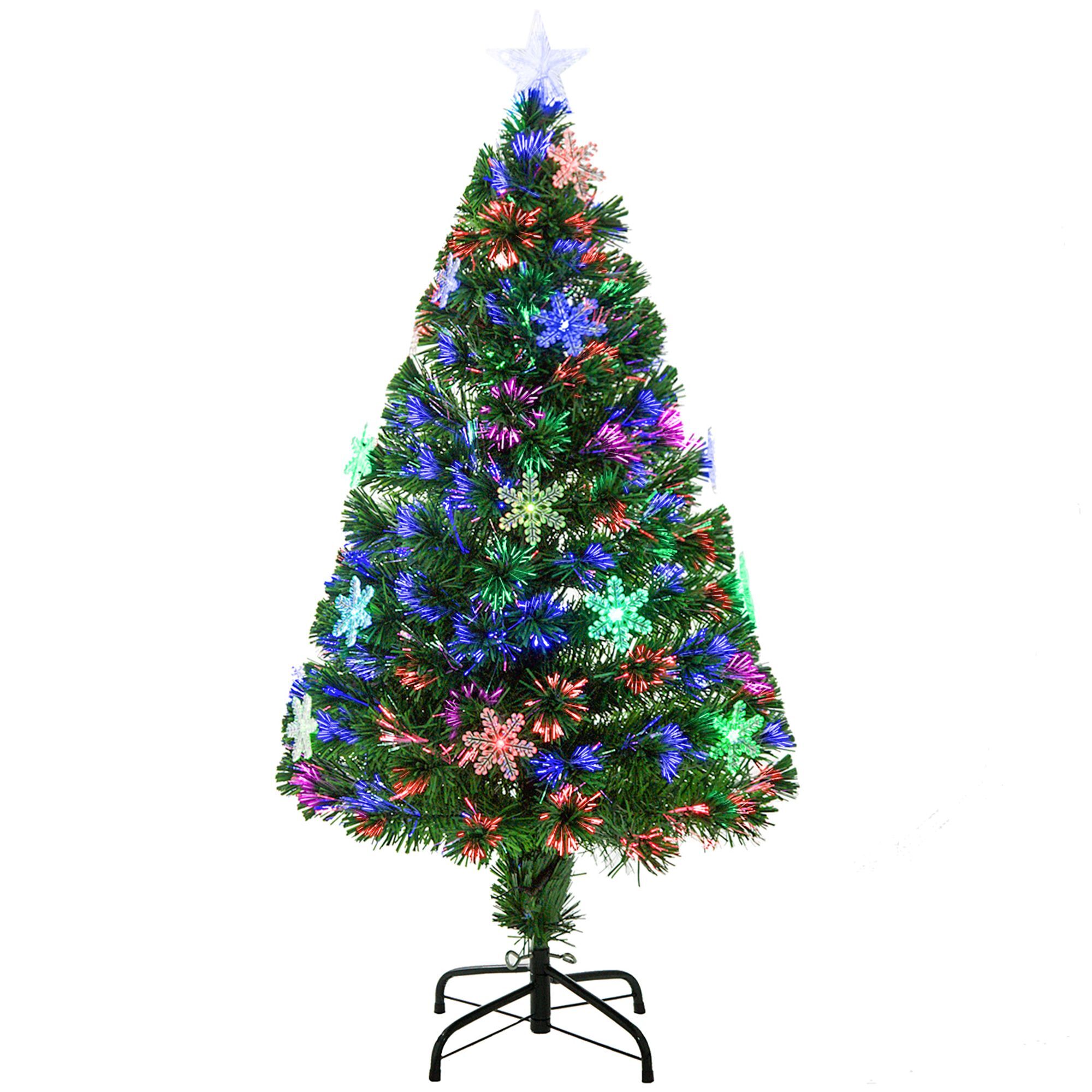Homcom 4ft Prelit Christmas Tree Artificial Tree 120cm W/ Showflakes Lights, Green