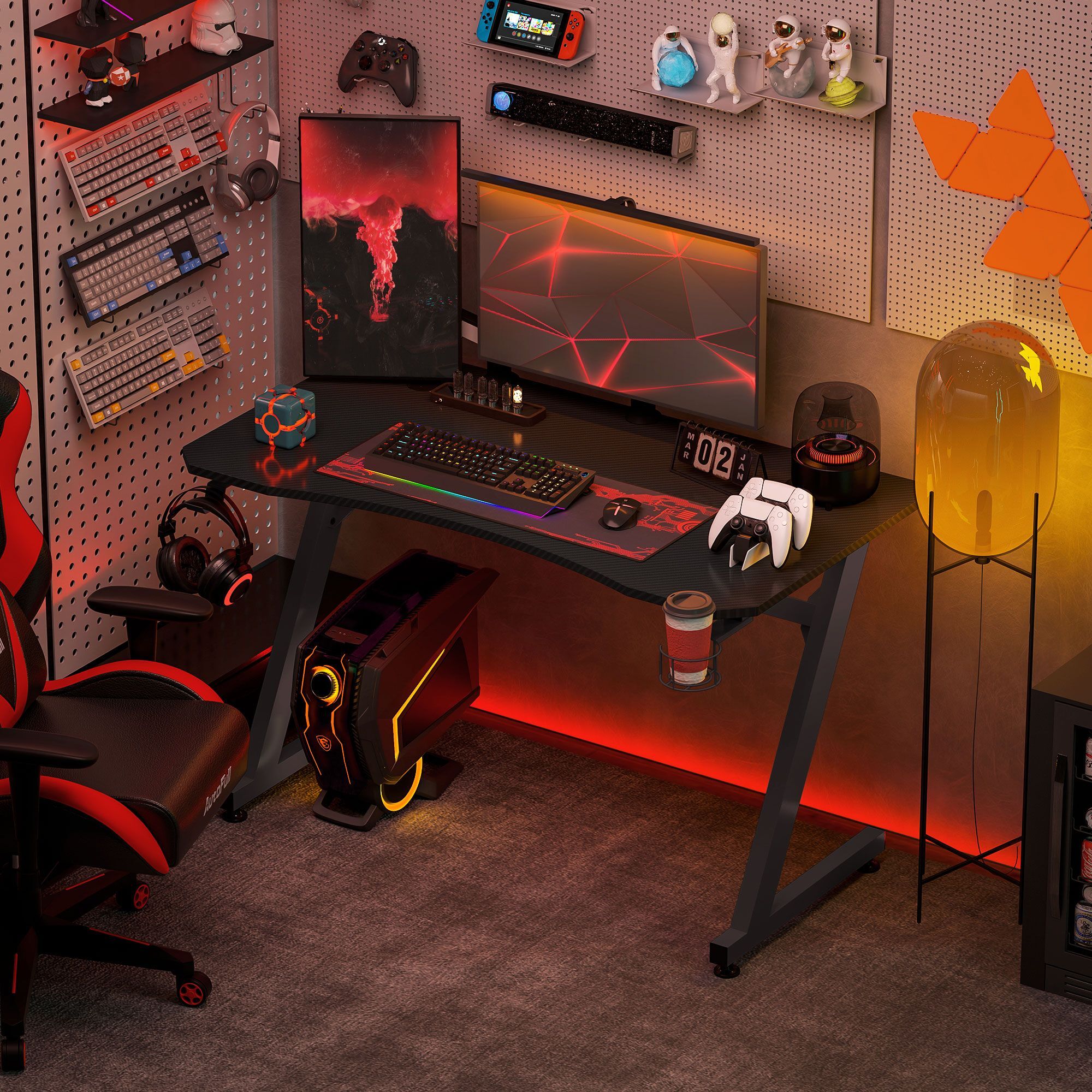Homcom Gaming Desk Steel Frame With Cup Holder, Headphone Hook, Adjustable Feet And Cable Organiser, Home Office Computer Table, Black