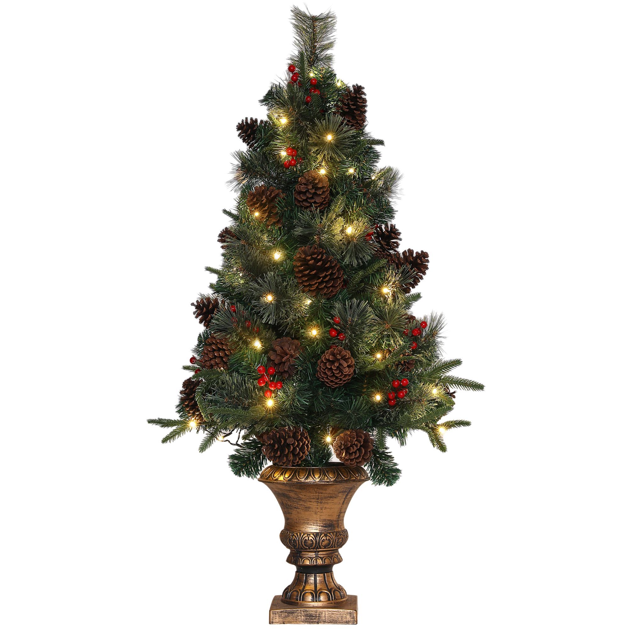 Homcom 4ft Artificial Christmas Tree With 60 Warm White Led Lights, 8 Modes And Remote, Realistic Xmas Tree With Trophy Stand For Party Decoration, Green