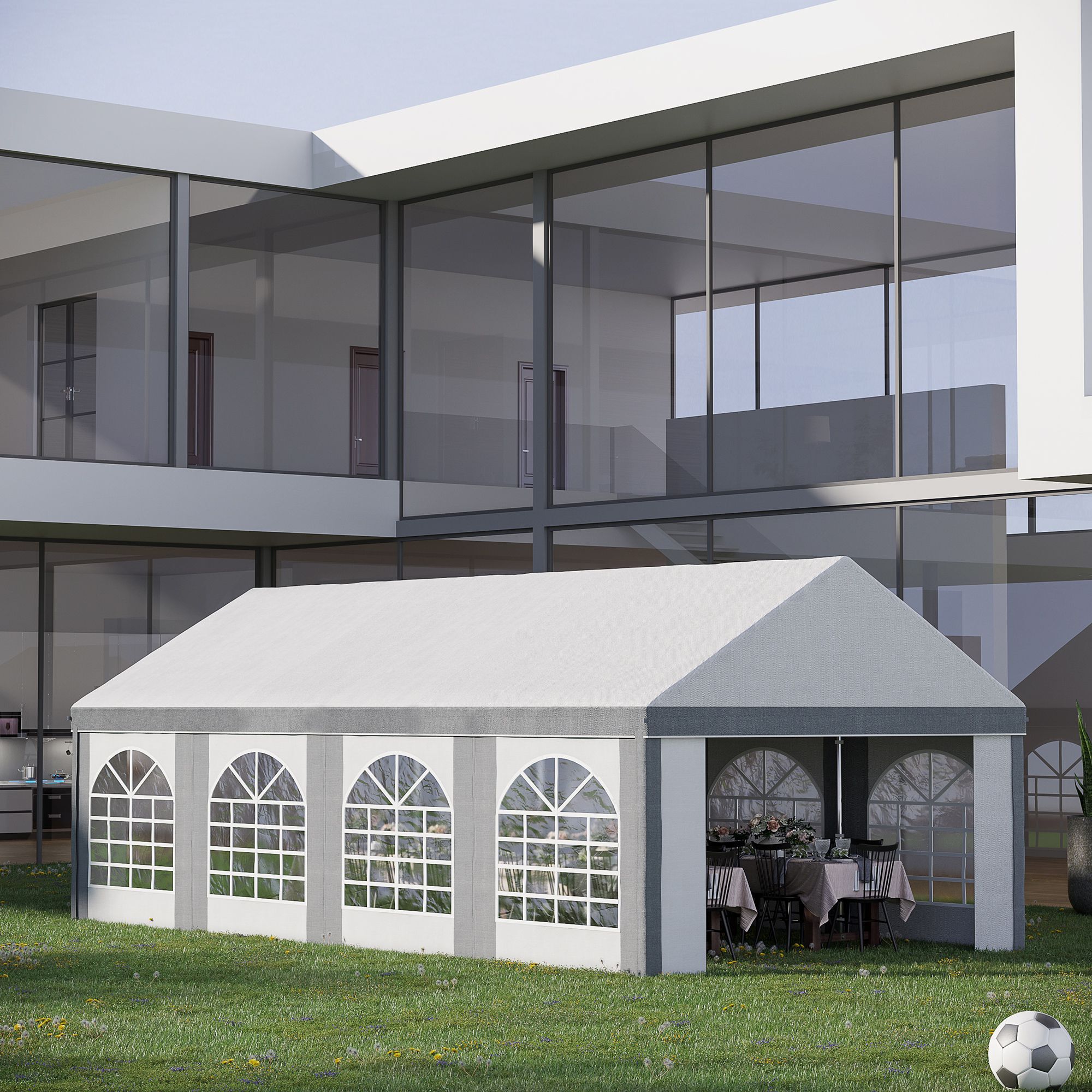 Outsunny 8 X 4m Galvanised Party Tent, Marquee Gazebo With Sides, Eight Windows And Double Doors