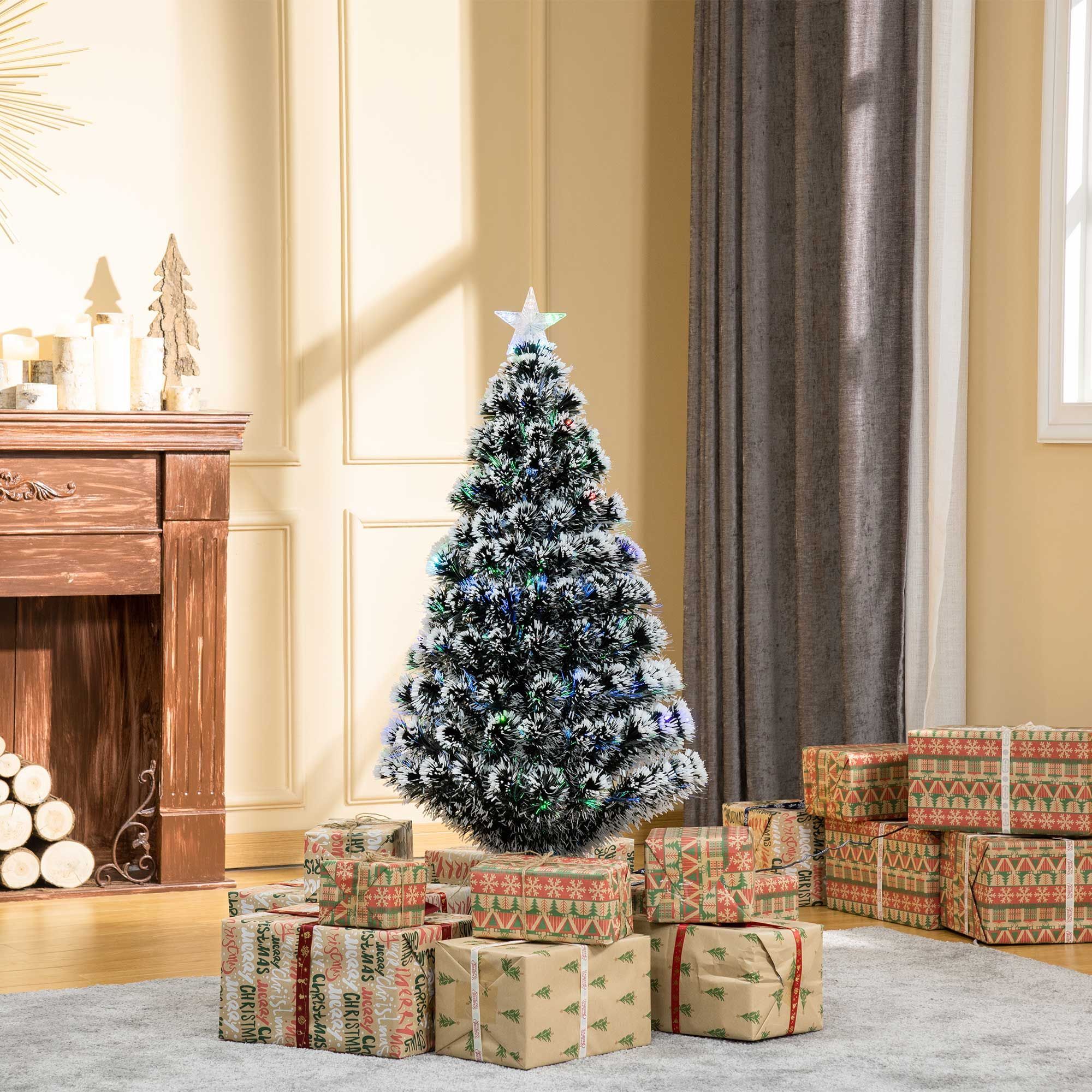 Homcom 4ft 120cm Green/white Artificial Christmas Tree W/ Prelit Led
