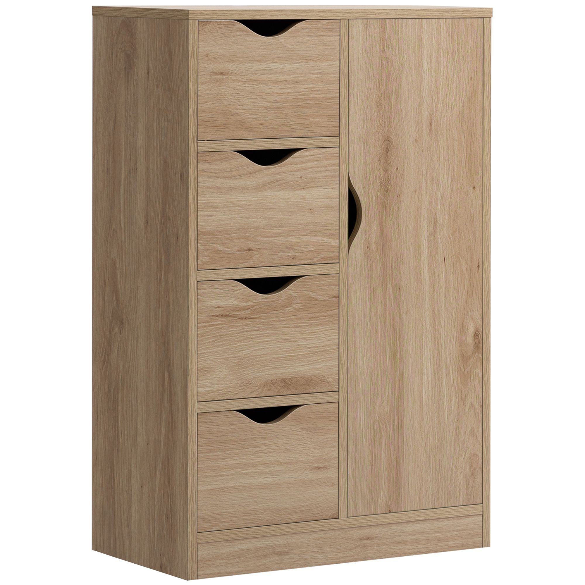Homcom Bathroom Cabinet, Freestanding Storage Cabinet With 4 Drawers, Door Cupboard, Natural