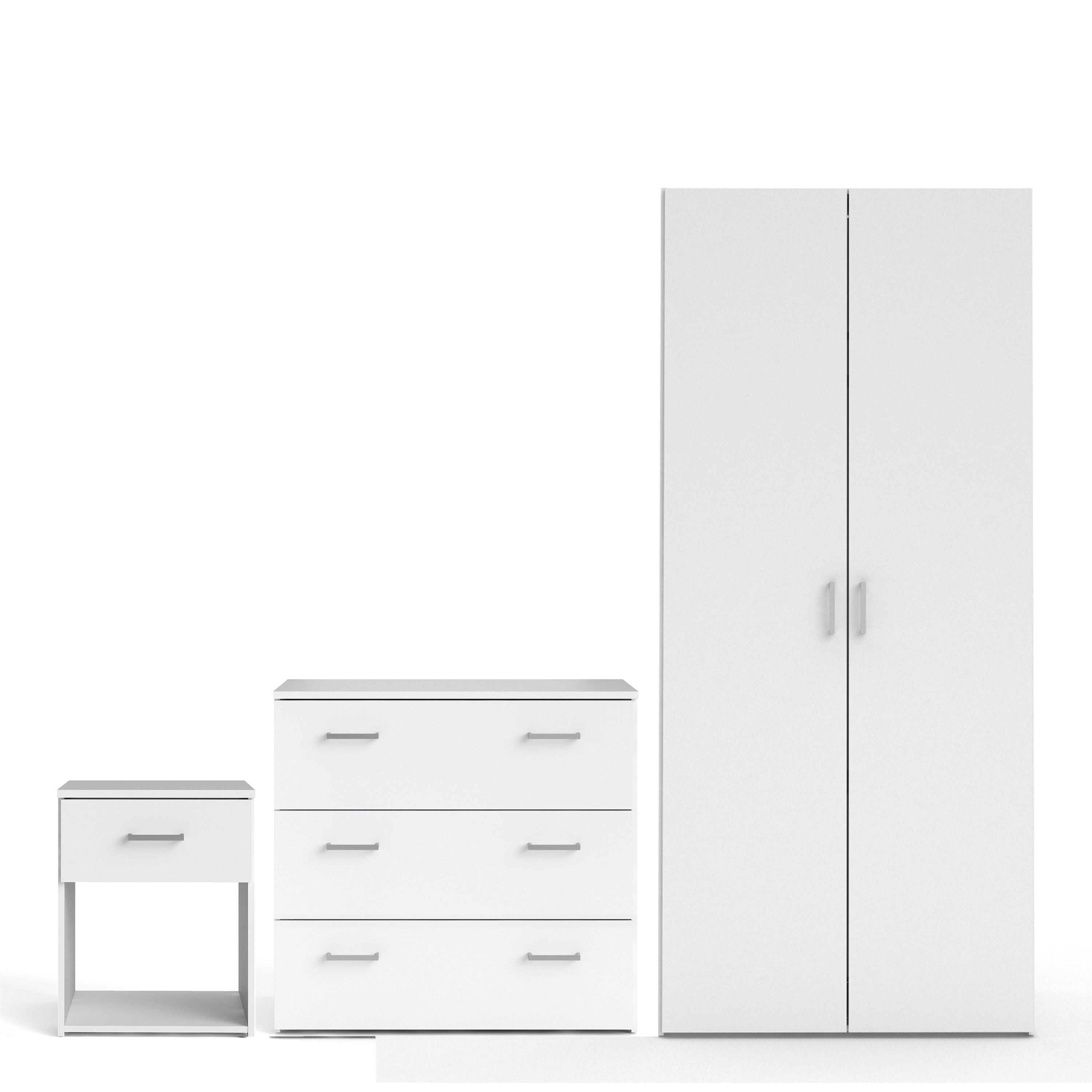 Space 3 Piece Bundle, Bedside, Chest And 2 Door Wardrobe In White