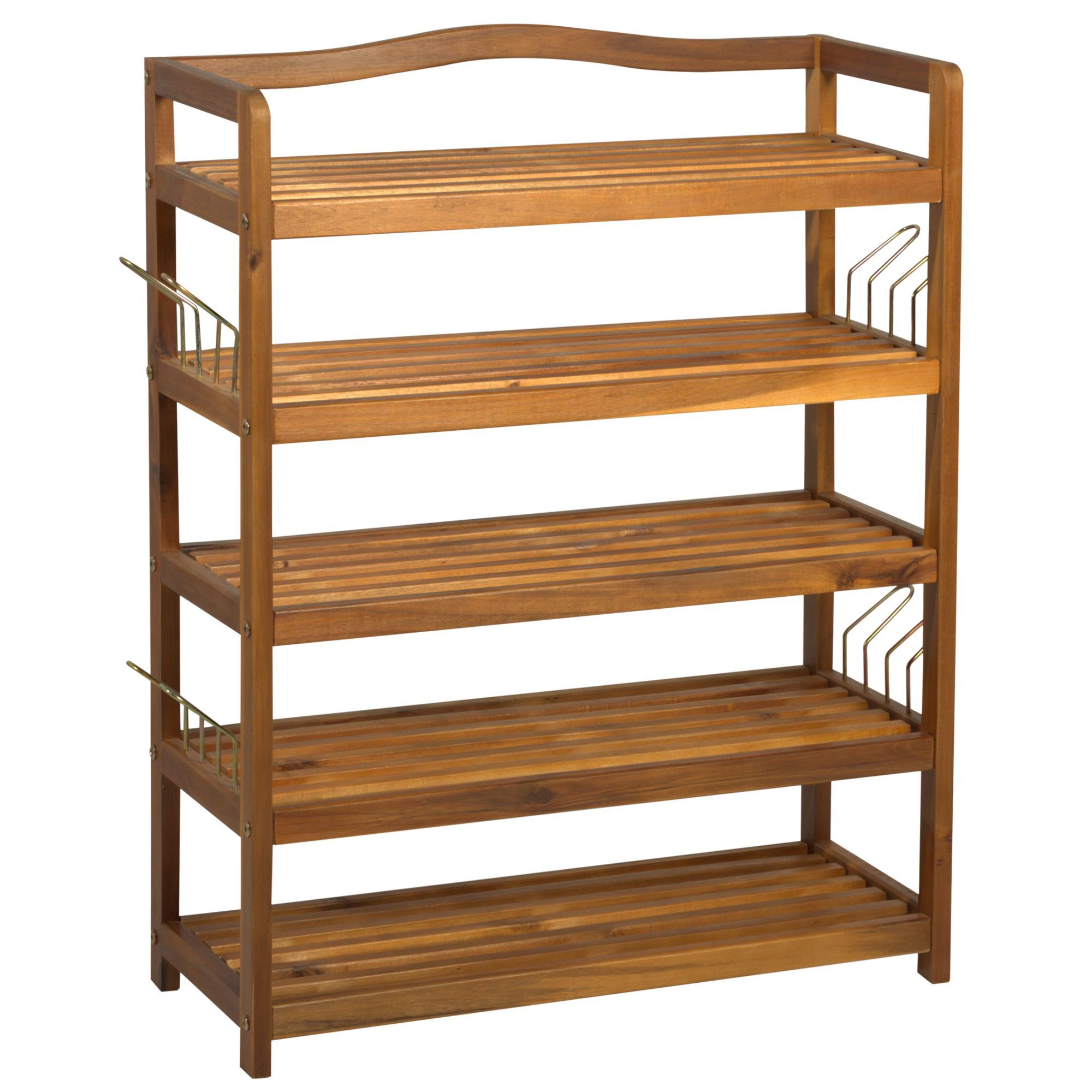 Homcom 5-tier Shoe Rack, Acacia Wooden Shoe Storage Organiser With Hangers, Holds Up To 24 Pairs, 64 X 26 X 82 Cm, Teak