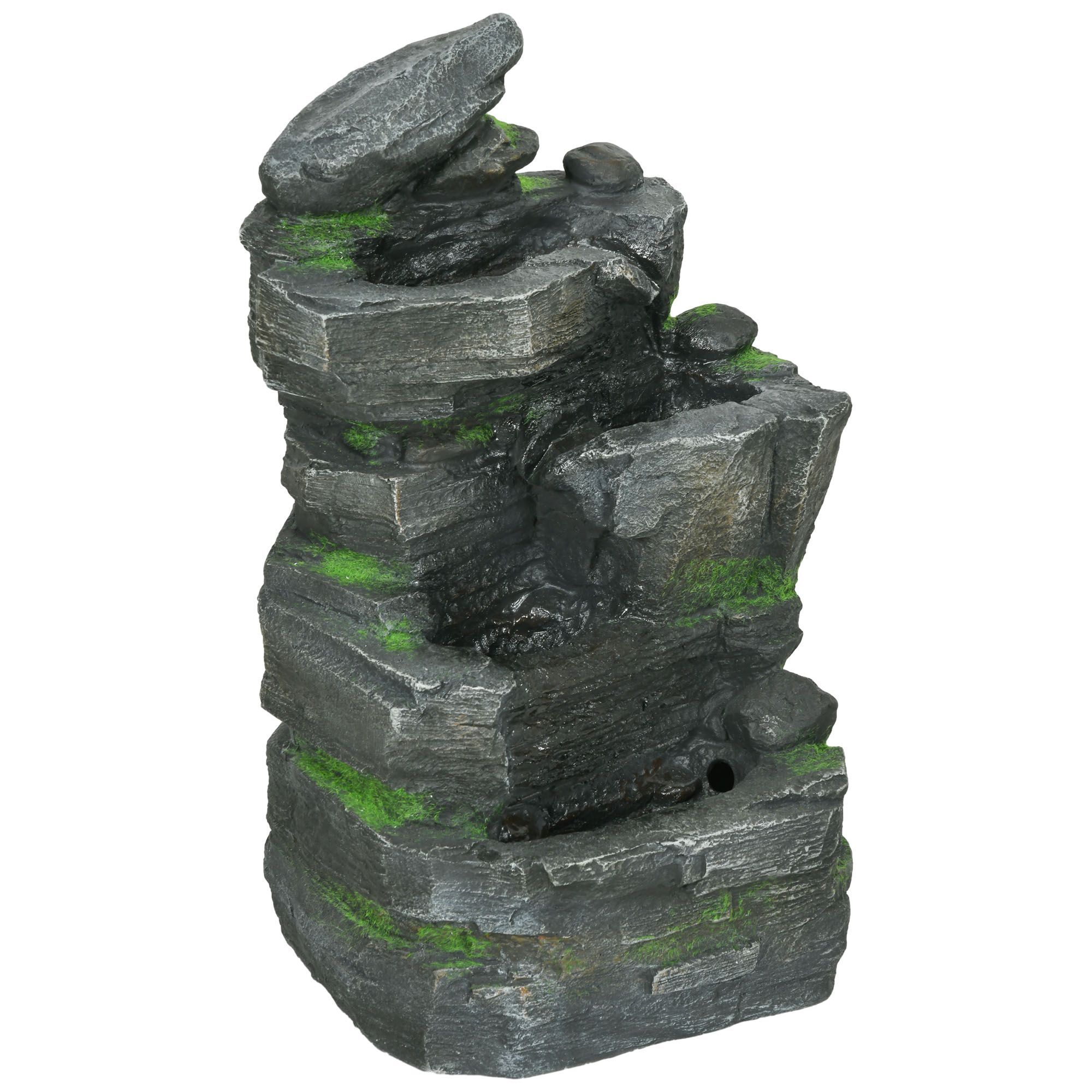 Outsunny Garden Water Feature With Led Lights - Dark Grey