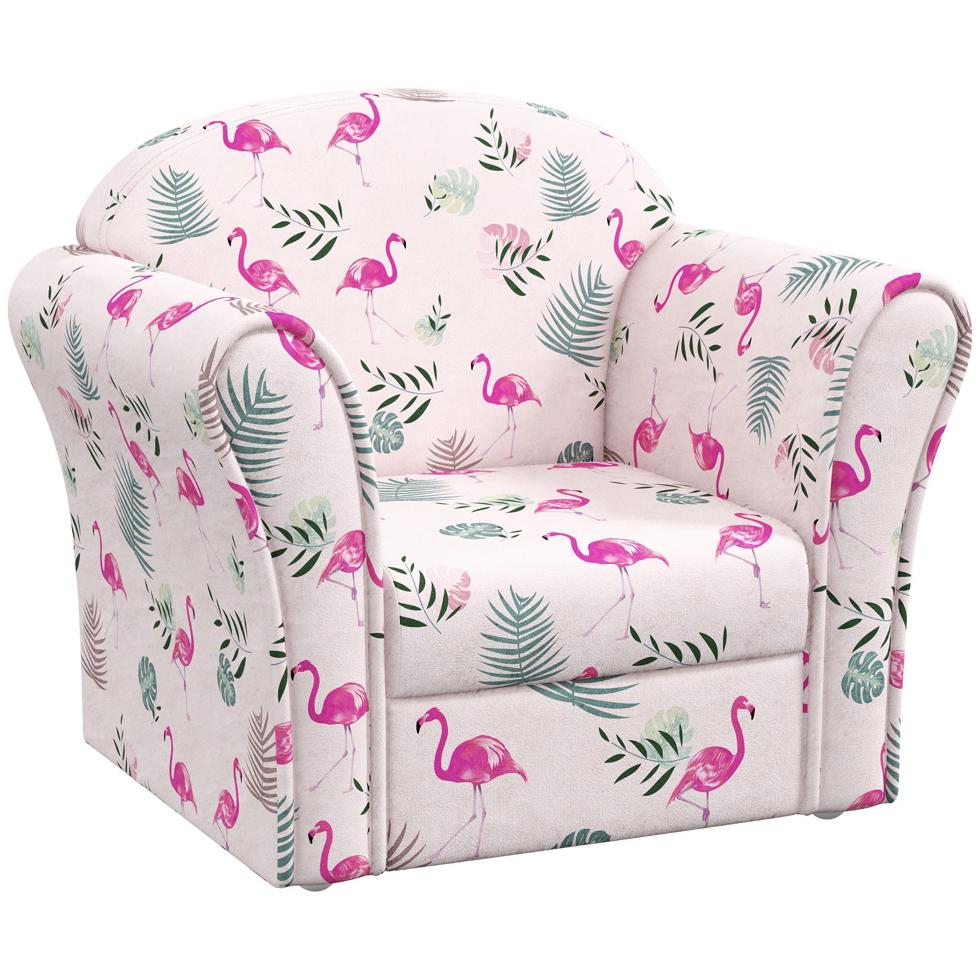 Aiyaplay Kids Armchair With Flamingo Design, Wooden Frame, Pink