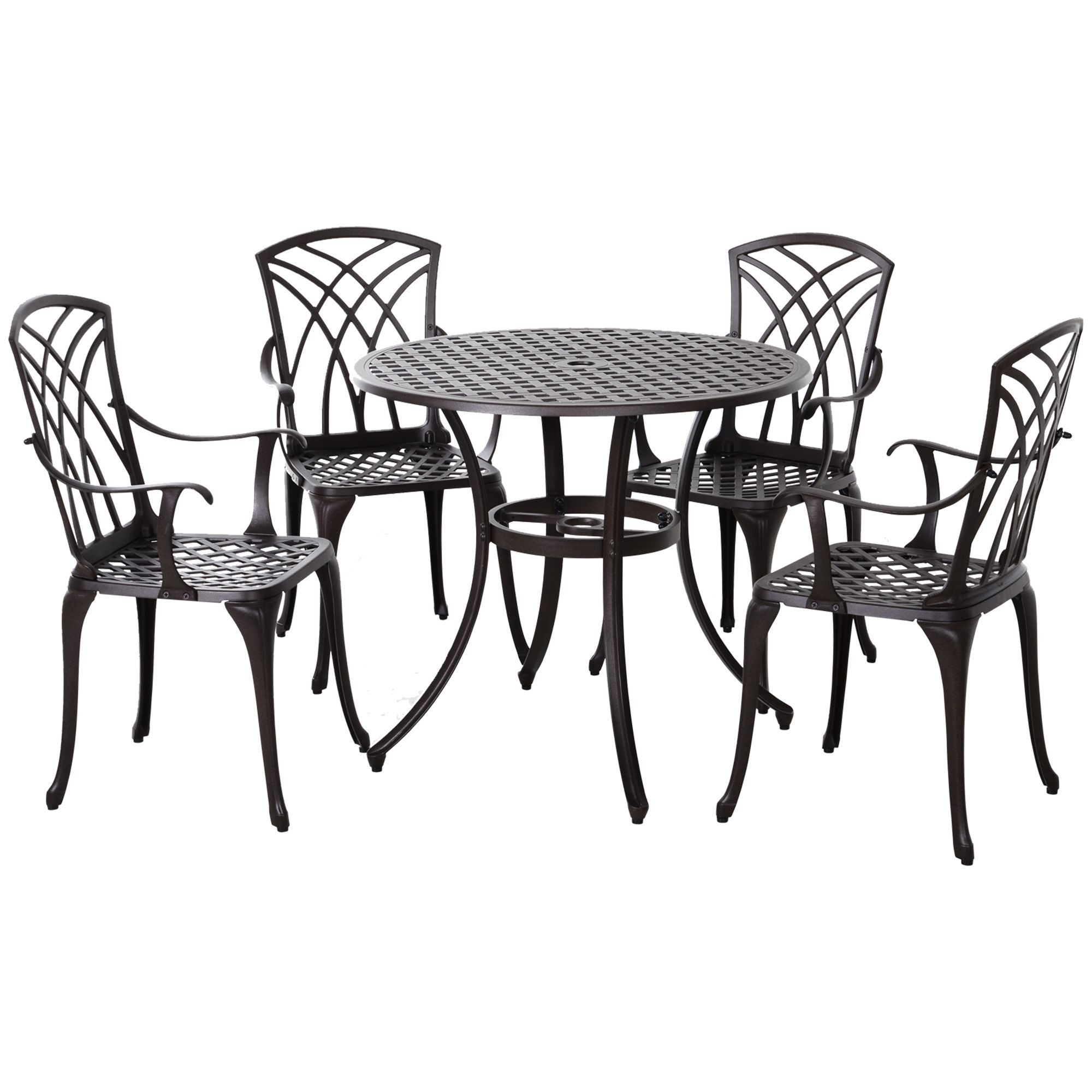 Outsunny Cast Aluminium 4-seater Outdoor Garden Table & Chair Set Brown