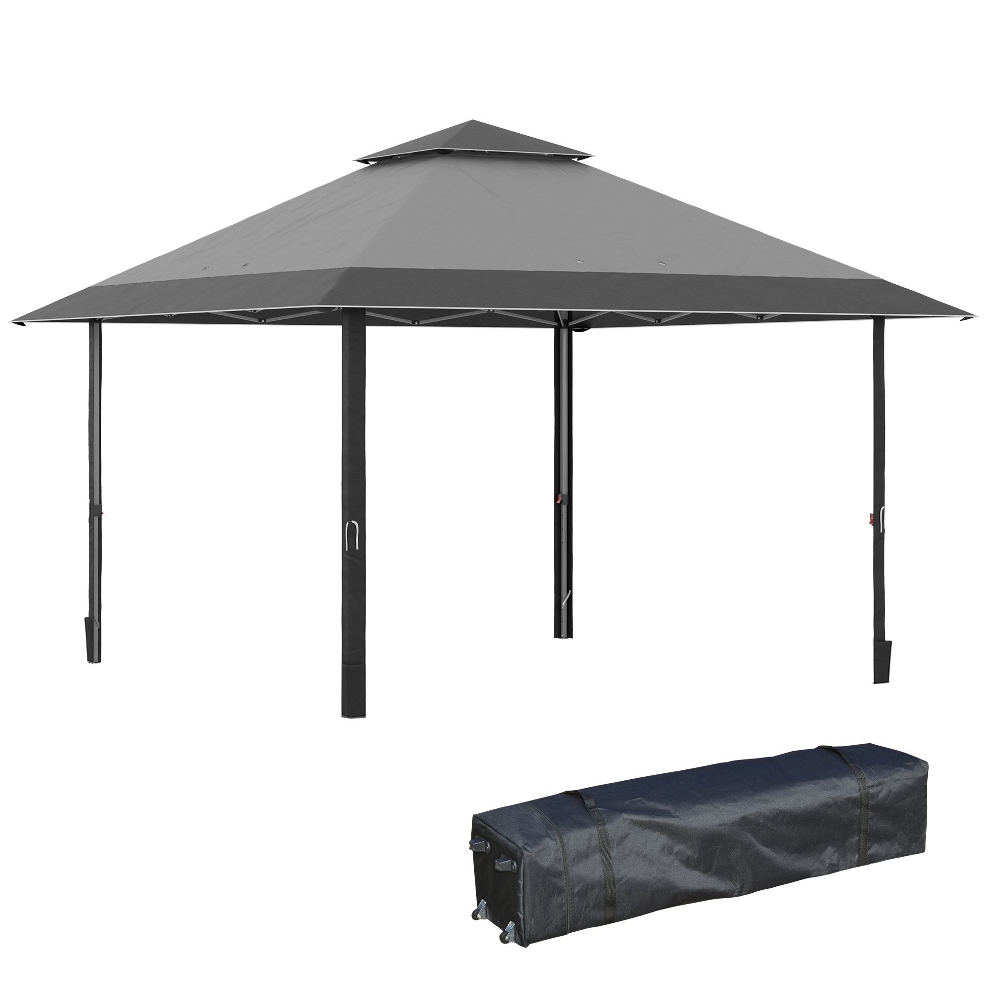 Outsunny 4 X 4m Pop-up Gazebo Double Roof Canopy Tent With Uv Proof, Roller Bag & Adjustable Legs Outdoor Party, Steel Frame, Grey
