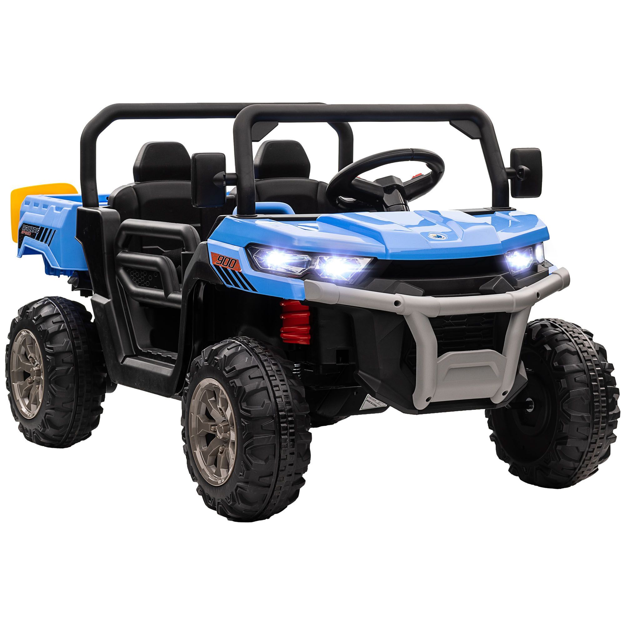 Homcom 12v Two-seater Kids Electric Ride-on Car, With Electric Bucket, Remote Control - Blue