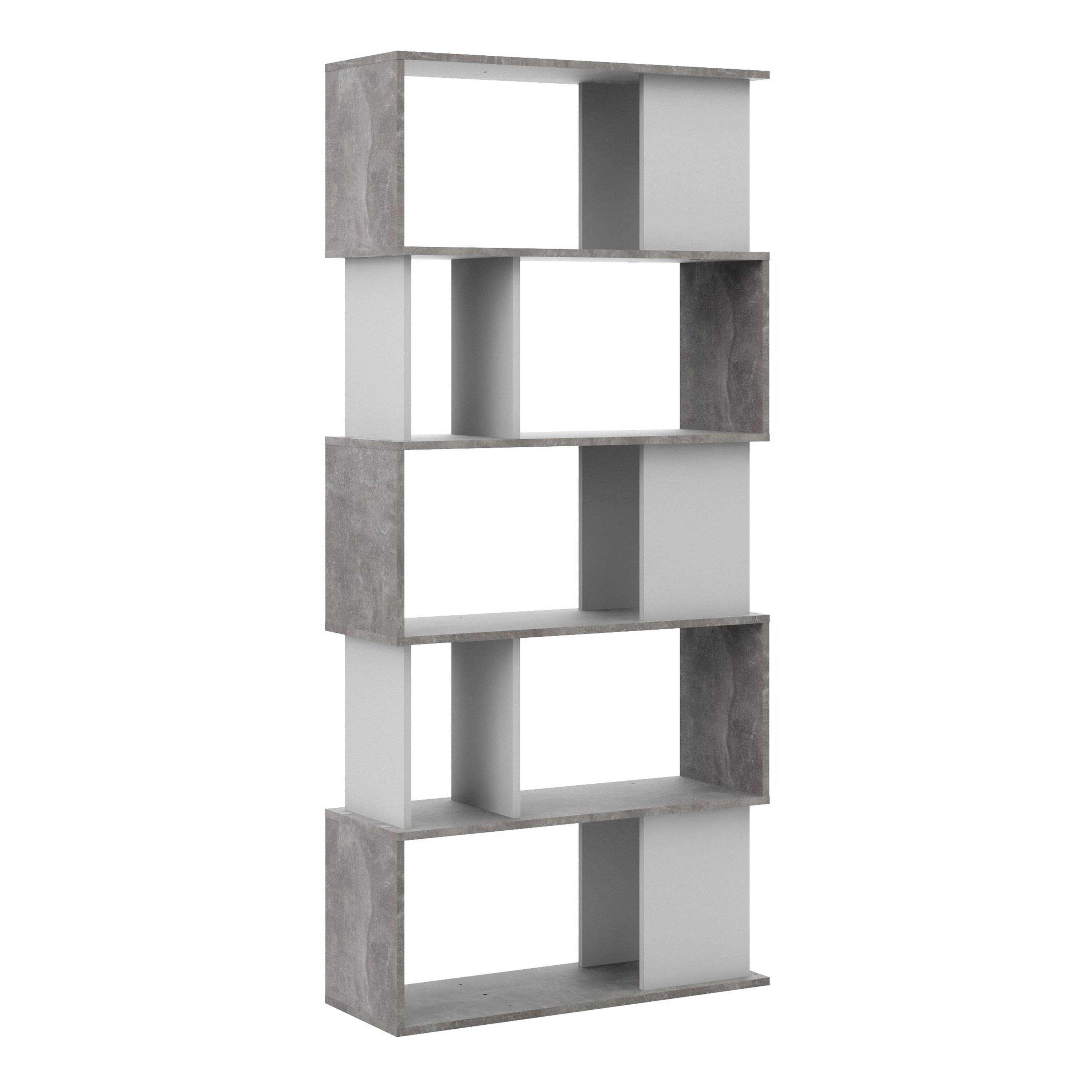 Maze Open Bookcase 4 Shelves In Concrete And White