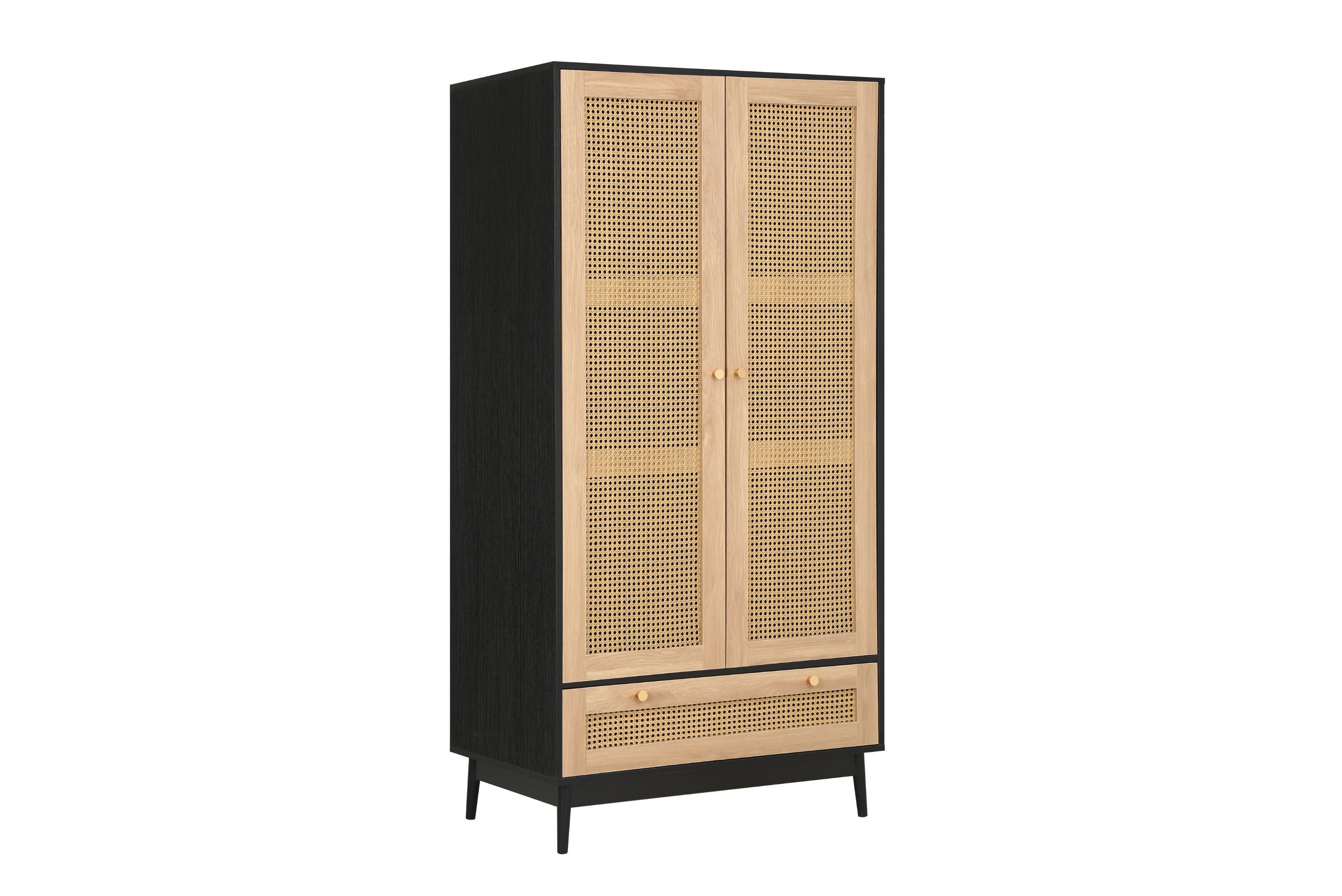 Croxley 2 Door 1 Drawer Rattan Wardrobe Black