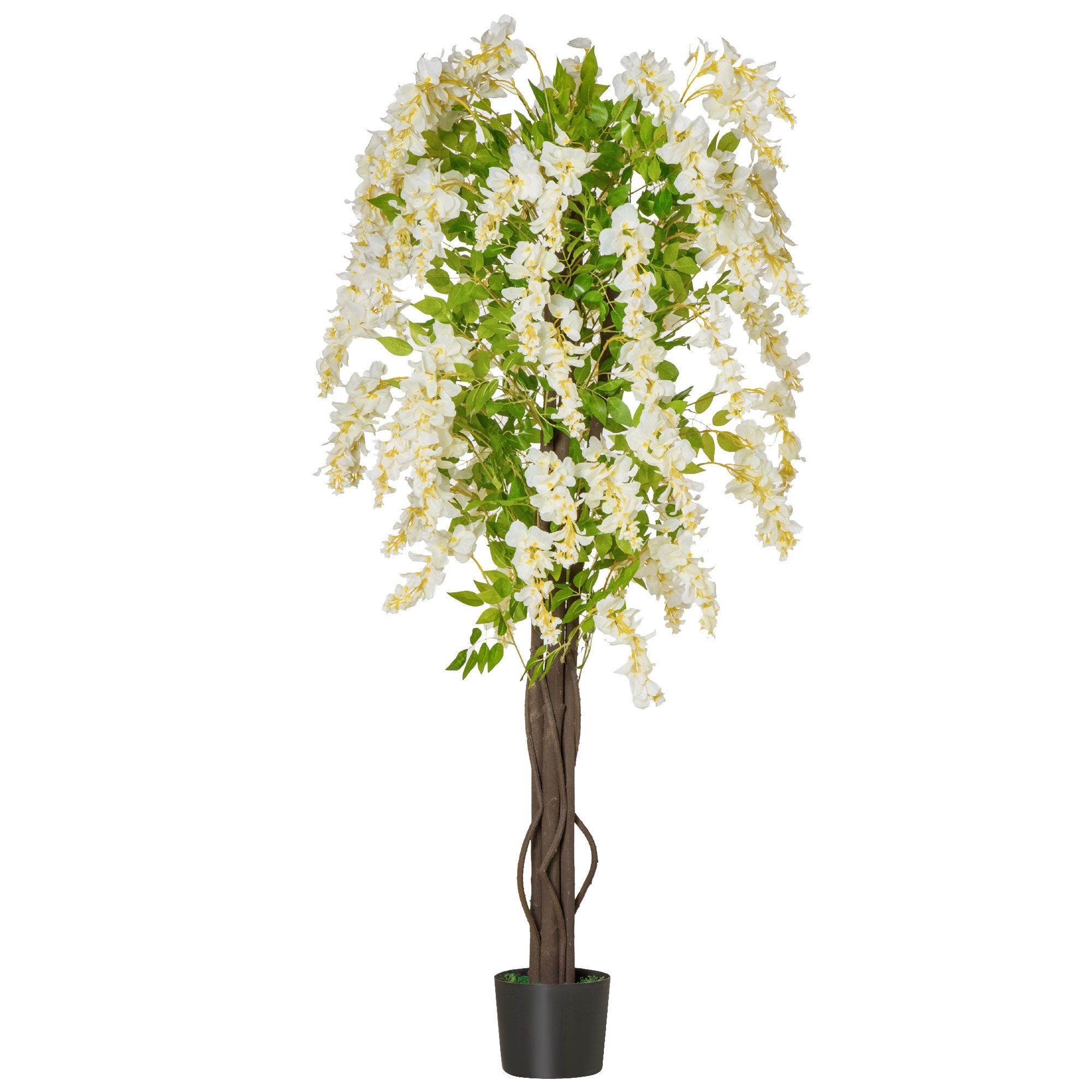 Homcom Artificial Realistic White Wisteria Tree Faux Decorative Plant In Nursery Pot For Décor, 160cm