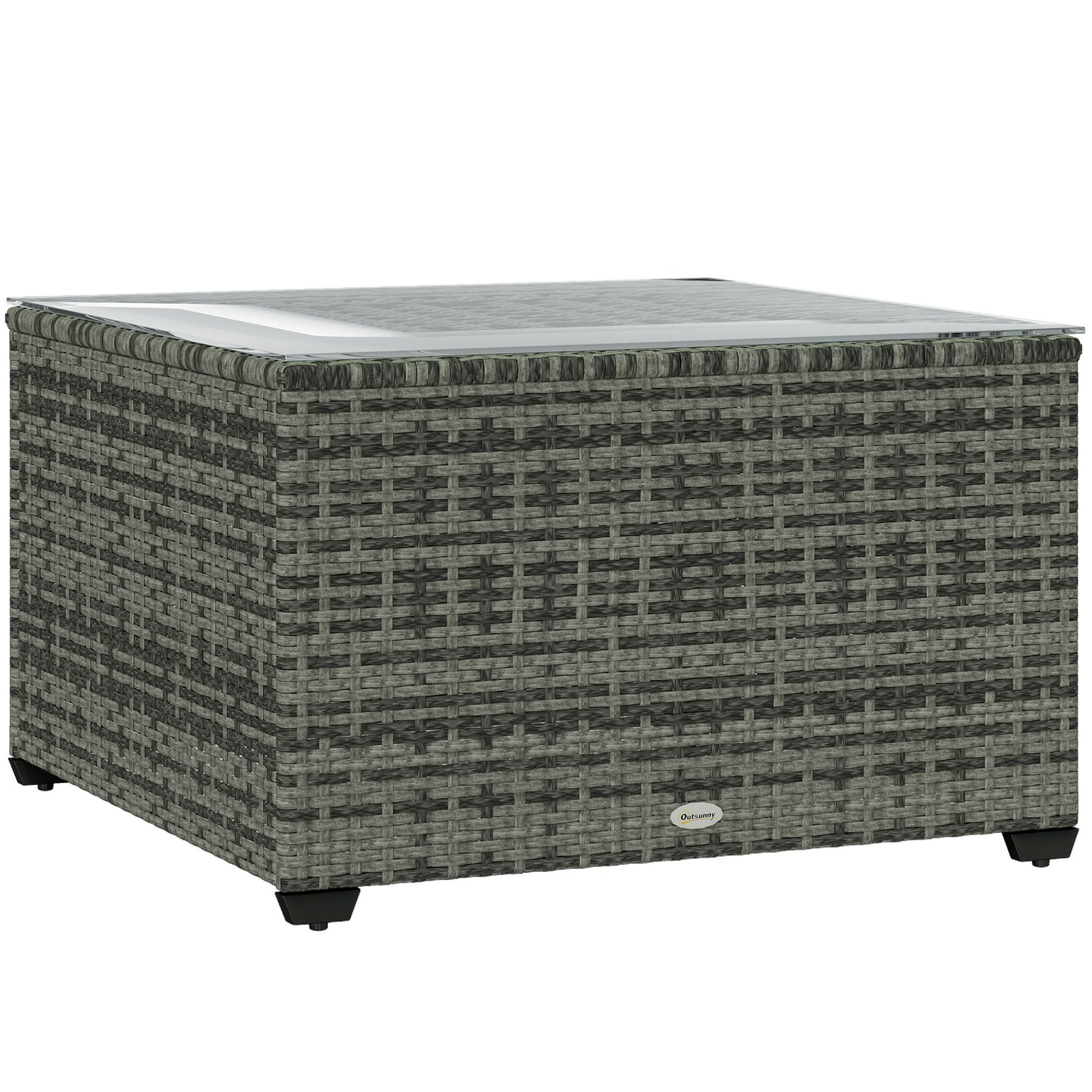 Outsunny 62 X 62cm Glass-top Rattan Side Table - Light Grey