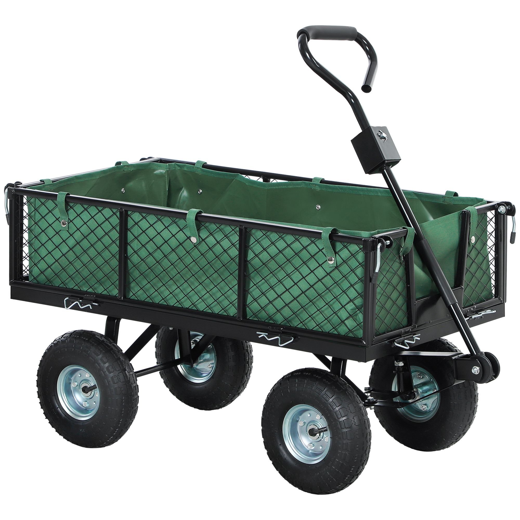 Outsunny 114l Steel Frame Garden Cart Trolley - Green