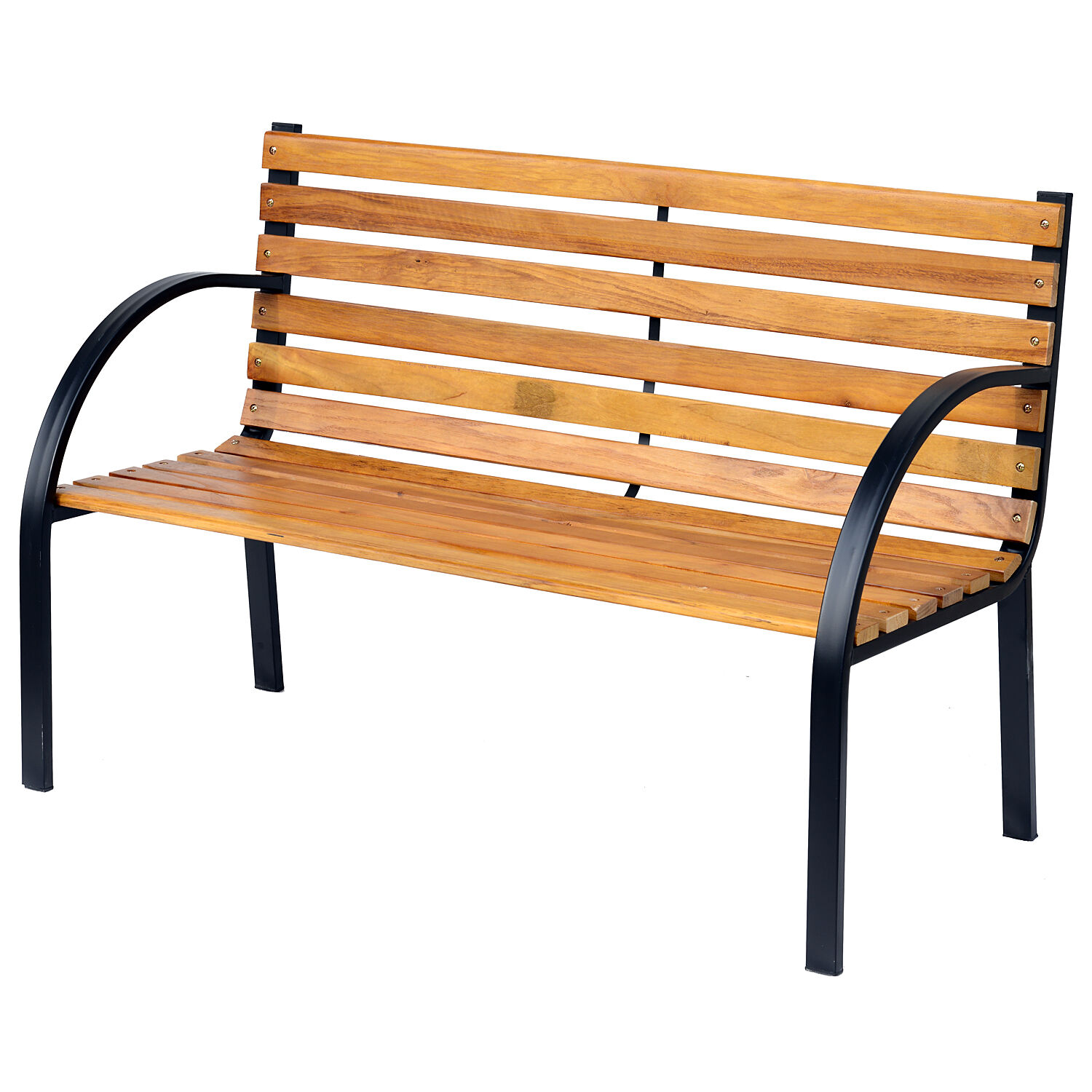 Outsunny Wooden Garden Bench Park Bench 2 Seater Love Chair Outdoor Patio Porch Furniture W/ Sturdy Metal Frame