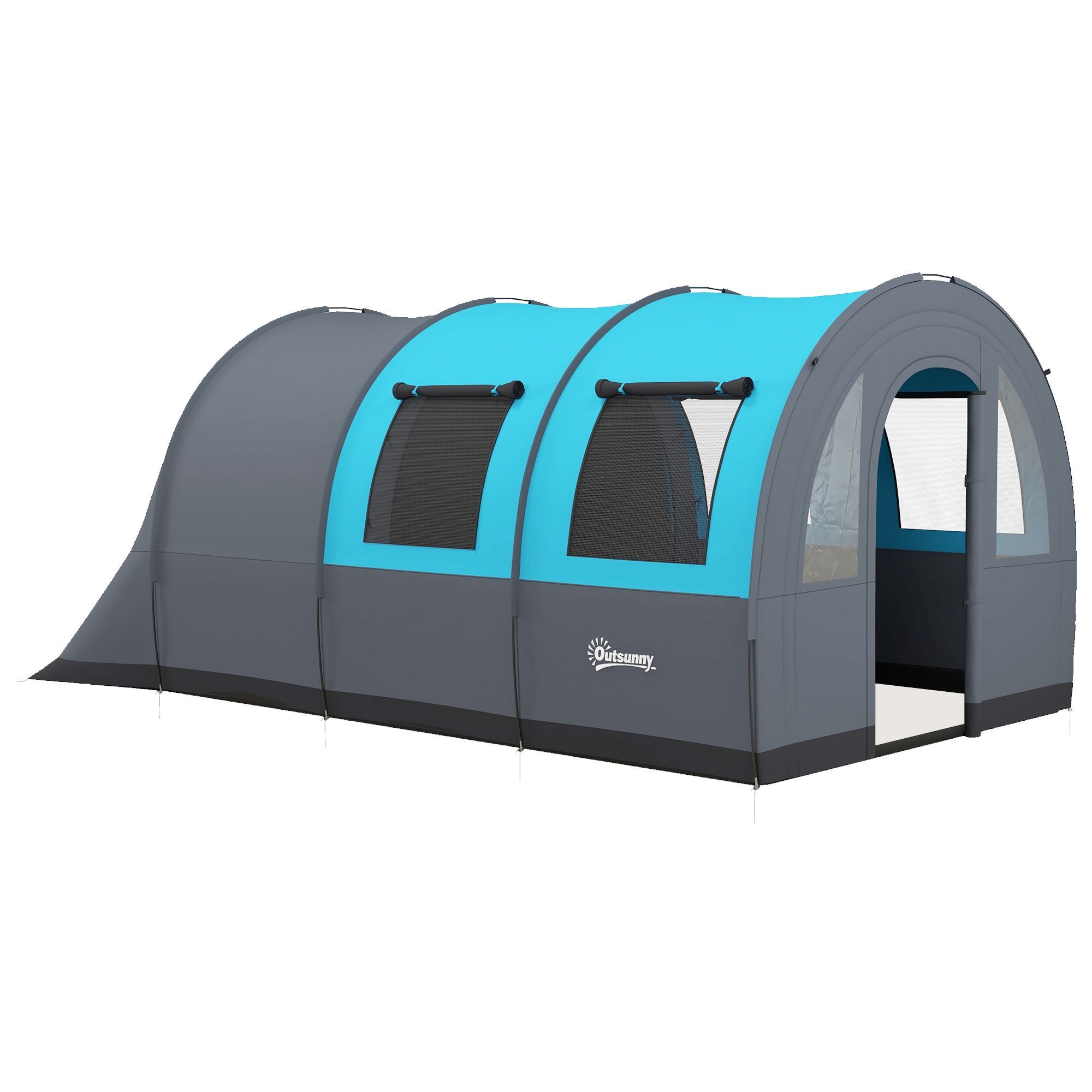 Outsunny 3000mm Waterproof Camping Tent, 5-6 Man Family Tent With Living And Bedroom, Carry Bag Included, Grey And Blue