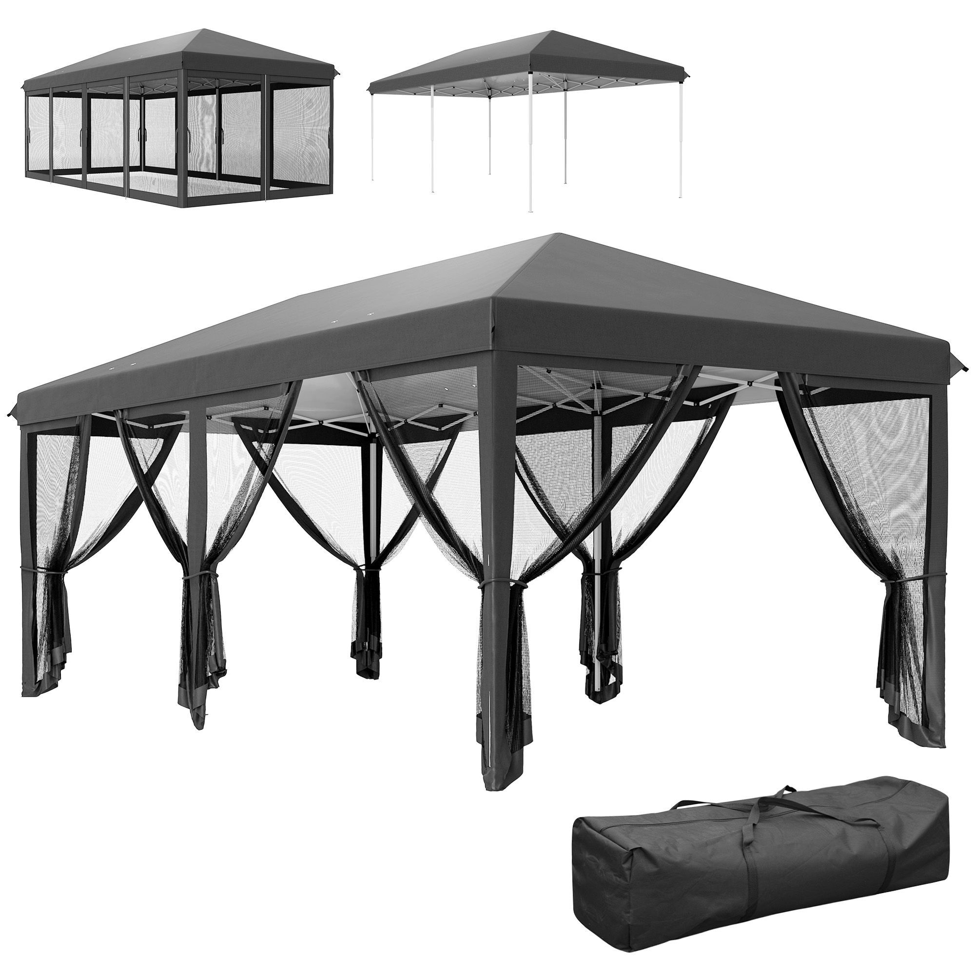 Outsunny 3 X 6m Pop Up Gazebo, Outdoor Canopy Shelter, Marquee Party Wedding Tent With 6 Mesh Walls And Carry Bag, Black
