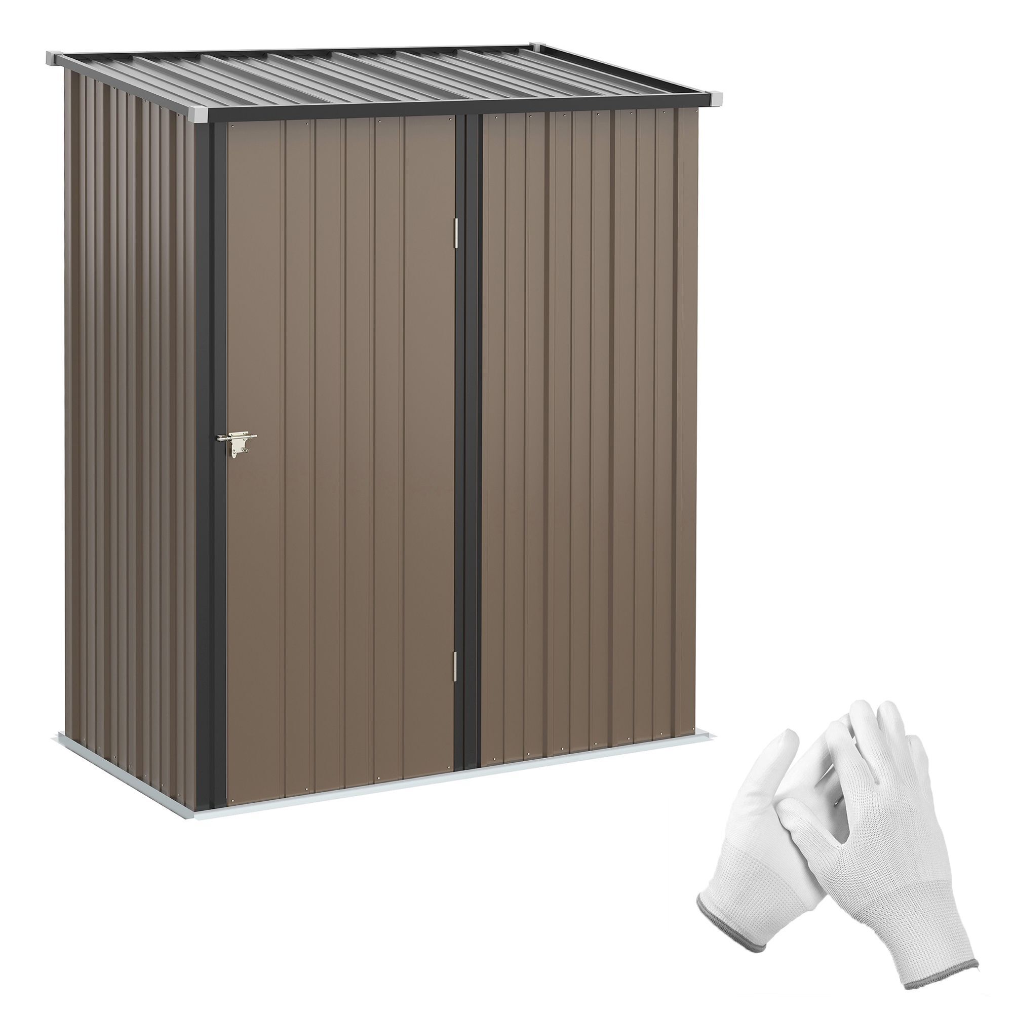 Outsunny 5 X 3 Ft Metal Garden Storage Shed Patio Corrugated Steel Roofed Tool Shed With Single Lockable Door, Brown