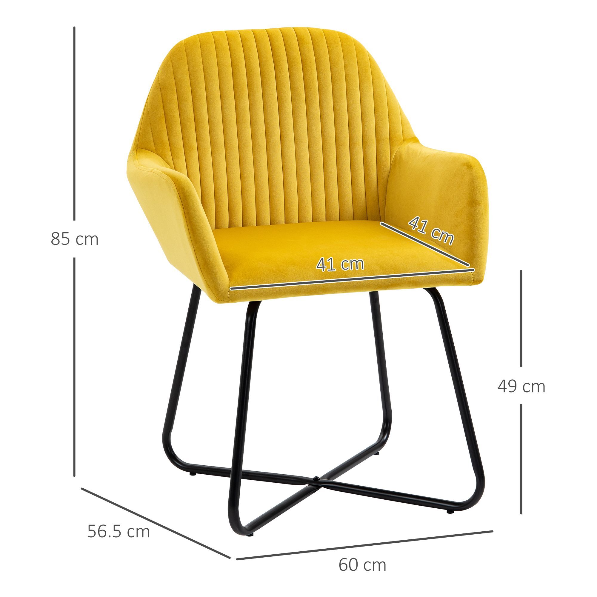 Homcom Modern Accent Chair, Velvet-feel Fabric Upholstered Armchair With Metal Base, Set Of 2, Yellow
