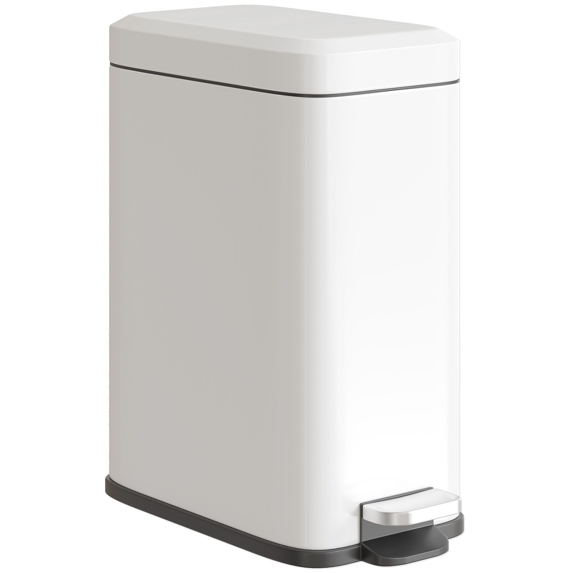 Homcom 5l Rectangular Compact Bin Steel Body Removable Bucket Quiet-close Lid W/ Pedal Lid Rubbish Trash Can Garbage Tidy Clean White