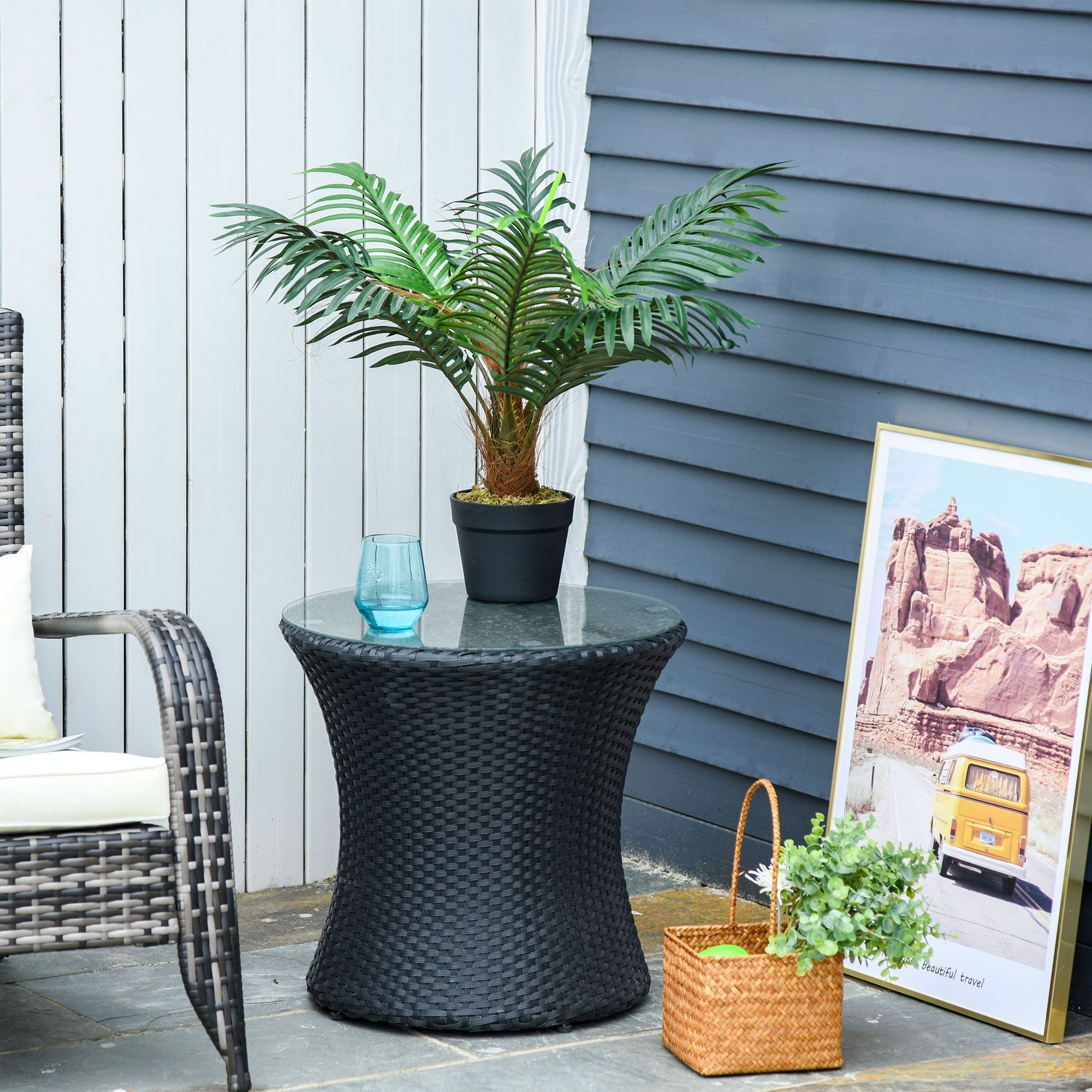 Outsunny Artificial Palm Tree Decorative Plant 8 Leaves With Nursery Pot, Fake Tropical Tree For Décor, 60cm