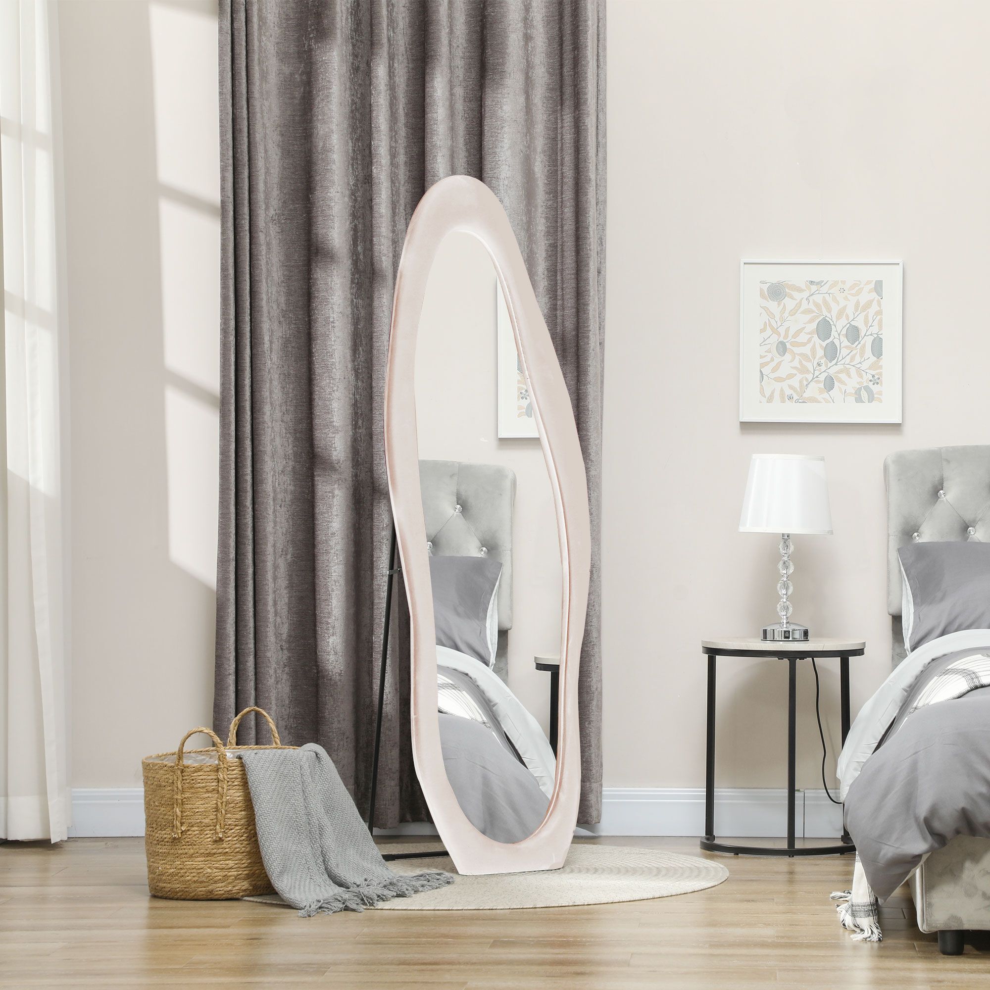Homcom Wavy Velvet-feel Full Length Mirror - Light Pink