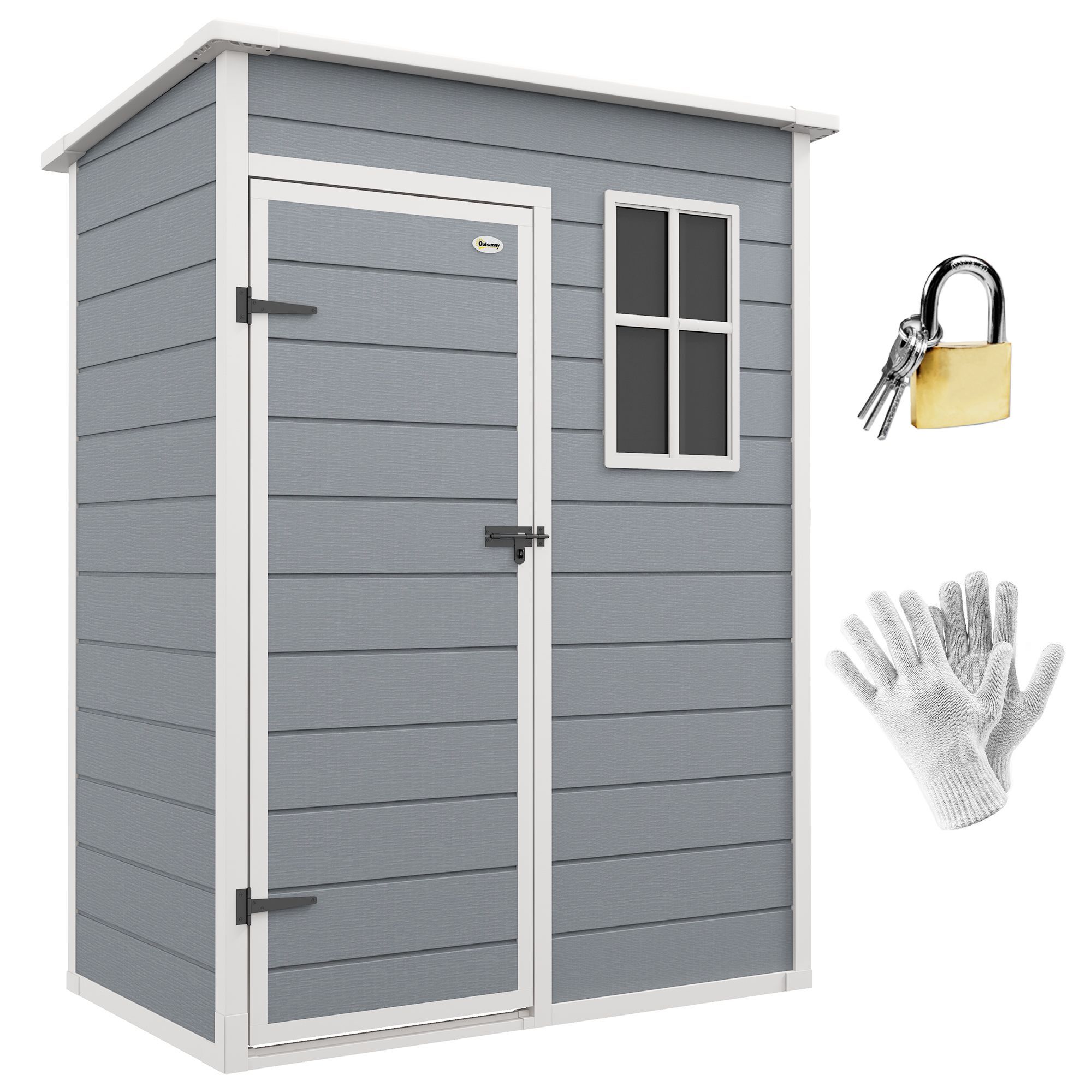 Outsunny 5' X 3' Garden Shed With Floor, Outdoor Storage Shed With Lockable Door, Window And Vent For Garden, Patio, Grey
