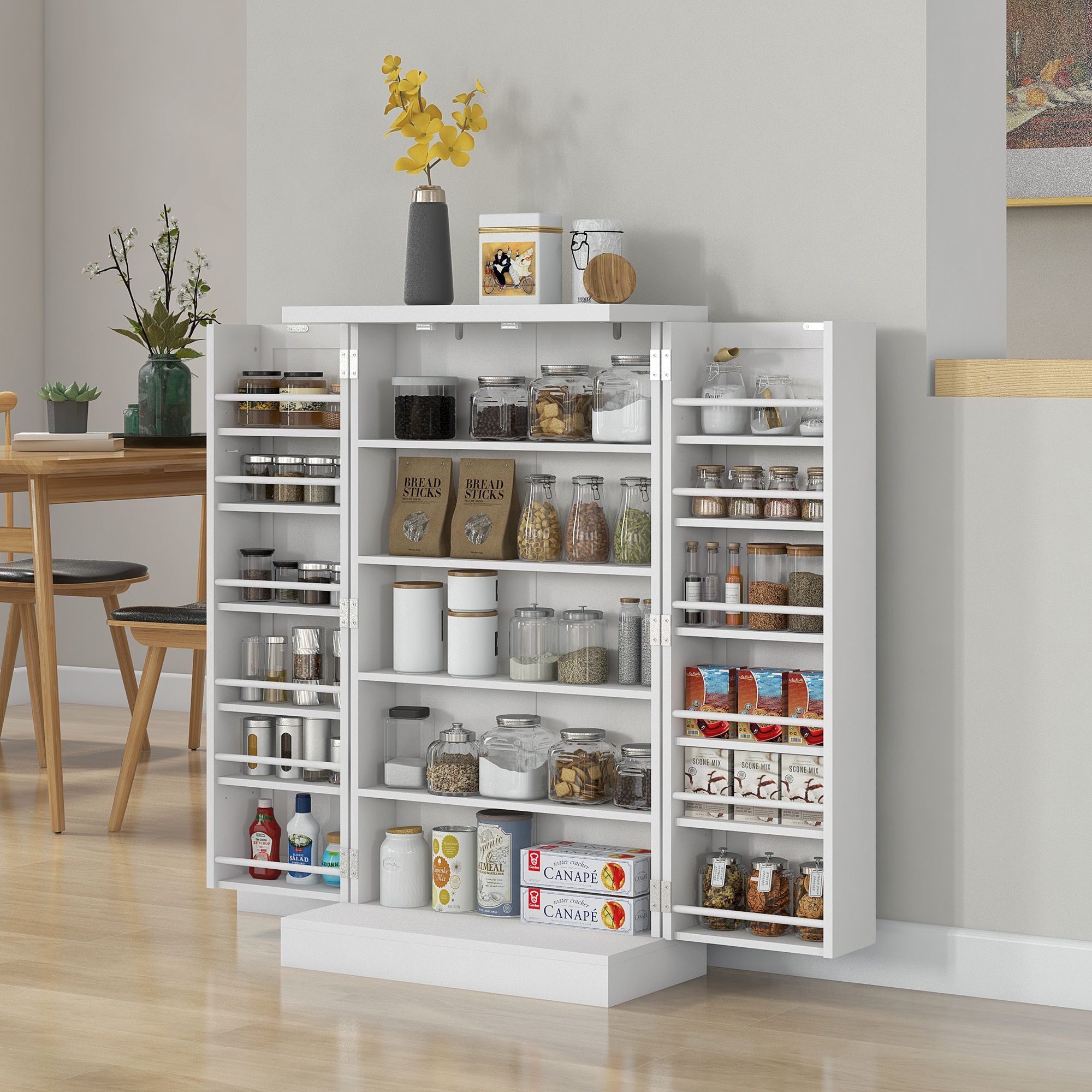 Homcom Freestanding Multi-storage Kitchen Cupboard With Adjustable Shelves White
